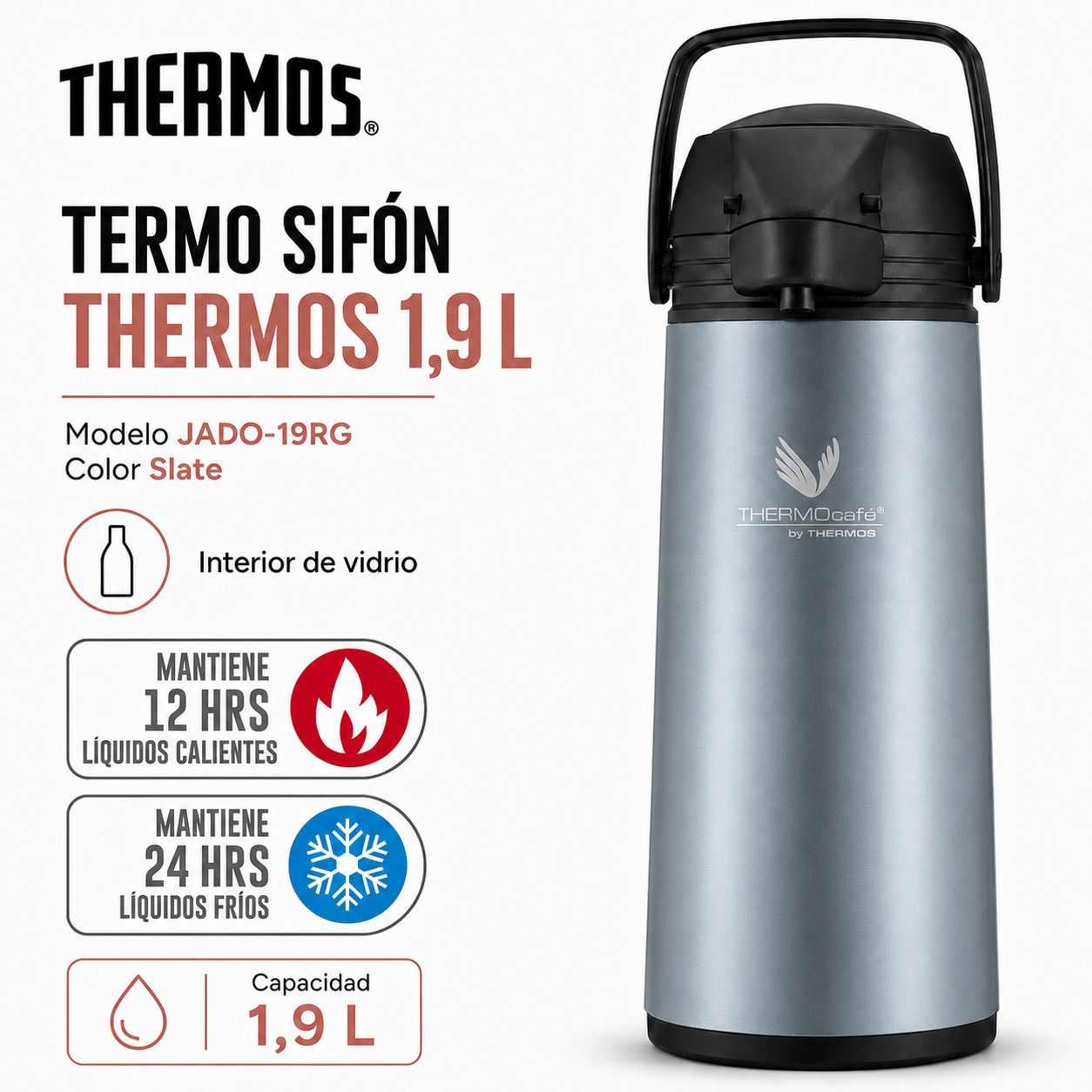 Termo Sifón de Líquidos Jado 1.9L Thermos 12H HOT & 24H Cold