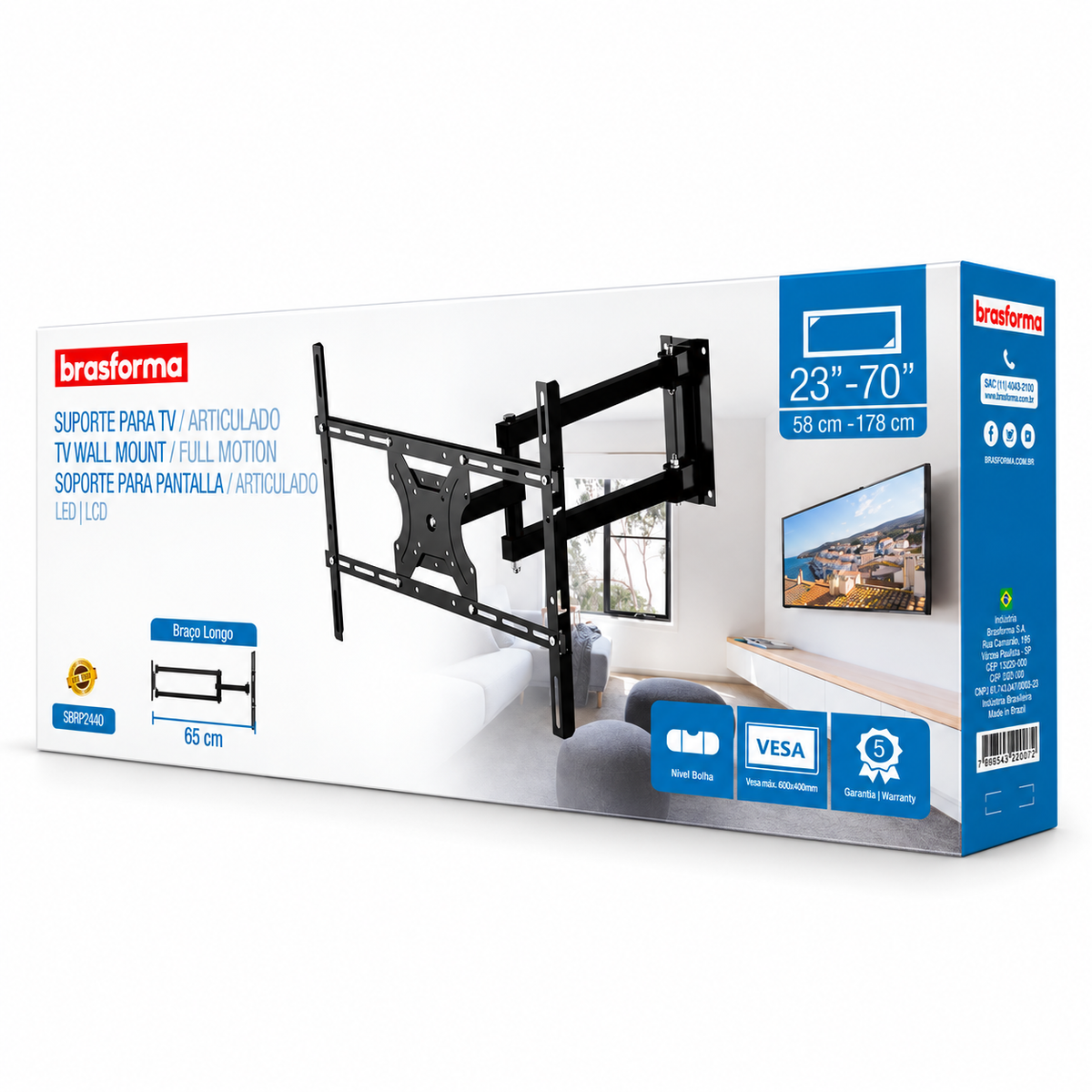 Soporte de TV con Brazo de 65CM para 70" Max Acero Reforzado