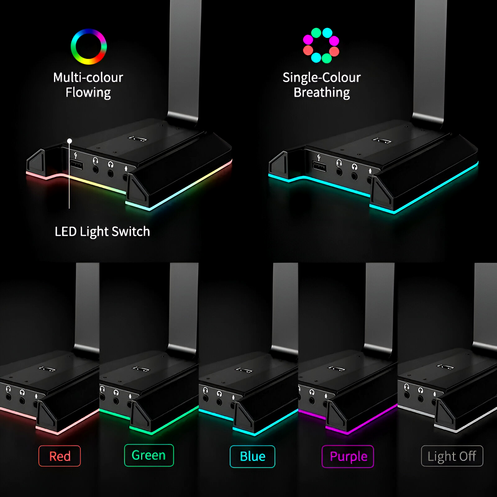 Soporte de Audífonos Full RGB Multimedia 7.1 + Puertos USB