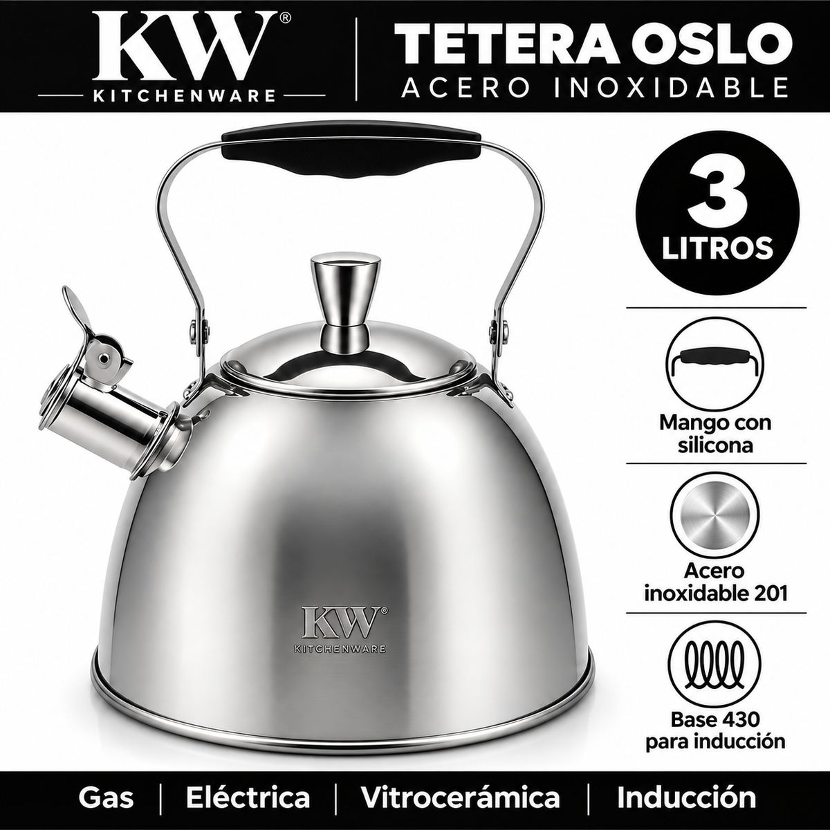 Tetera Oslo 100% de Acero Inoxidable 3 LT (For All kitchens)