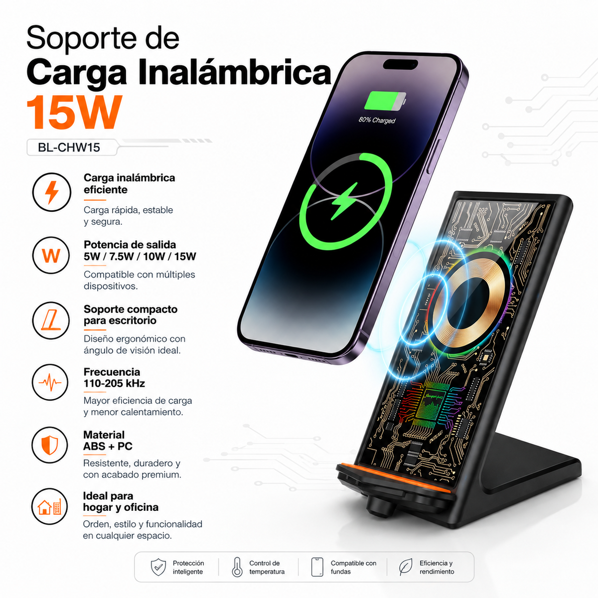 Cargador Inalambrico Qi 15W Carga Rapida Universal