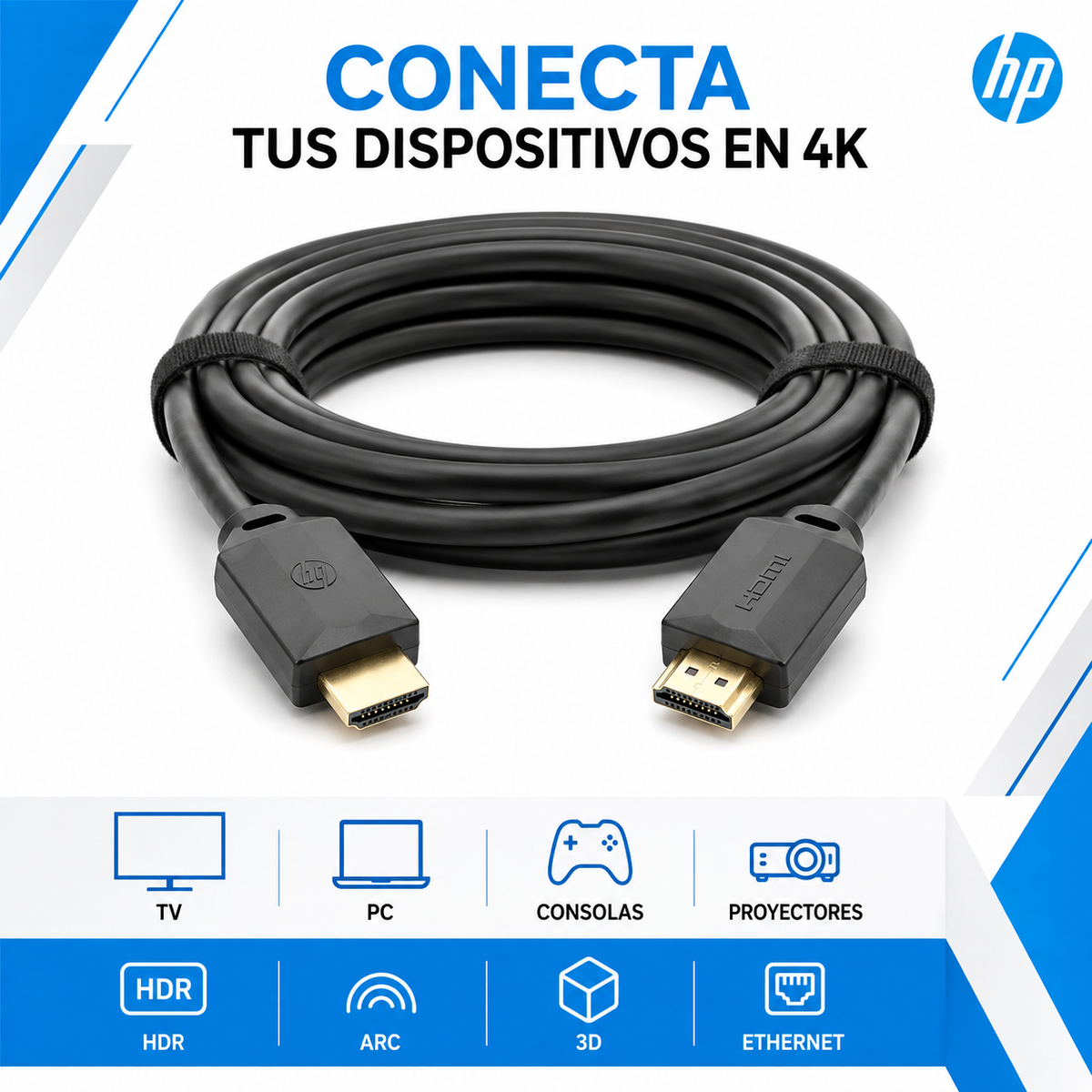 Cable HDMI 2.0 HP 4K High Speed 18 Gbps 3 Metros DHC-H001