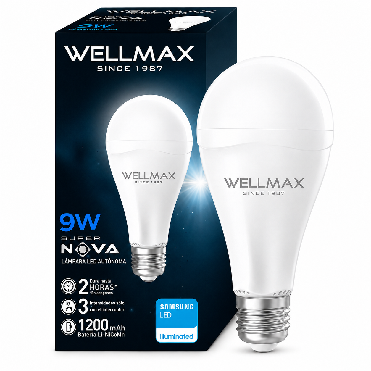 Ampolleta LED Recargable de Emergencia Wellmax Super Nova 9W