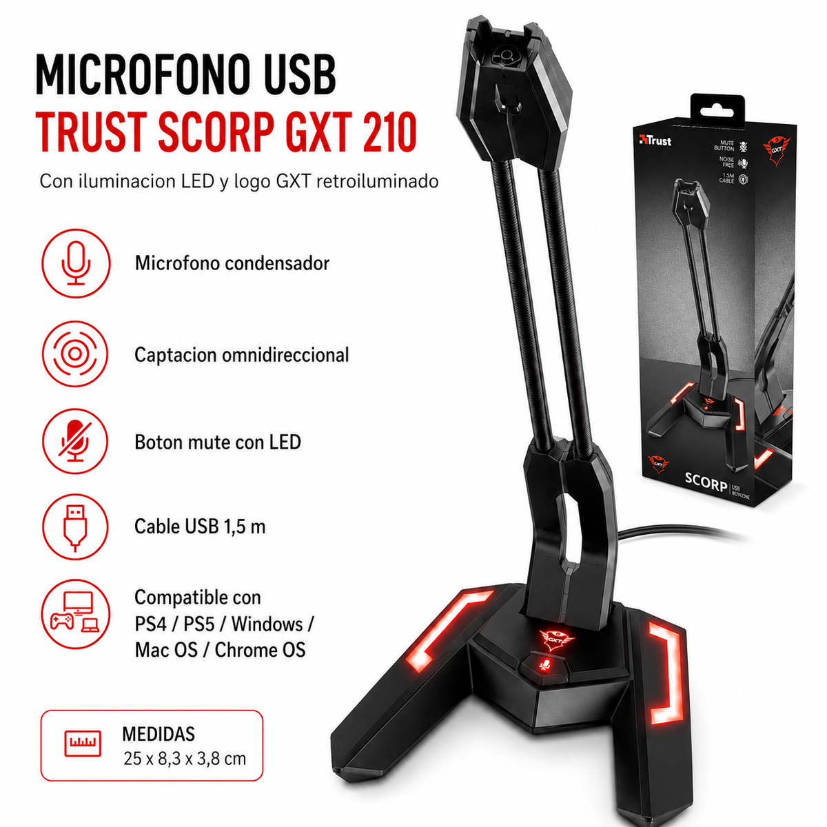 Microfono USB Condensador Trust Scorp GXT 210 Multiplataformas