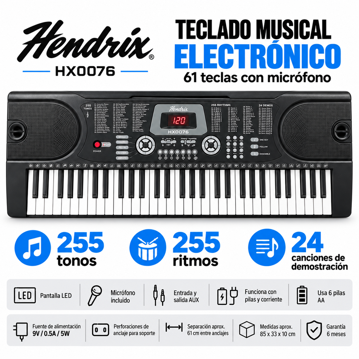 Teclado Musical de 61 Teclas - Piano Electrónico