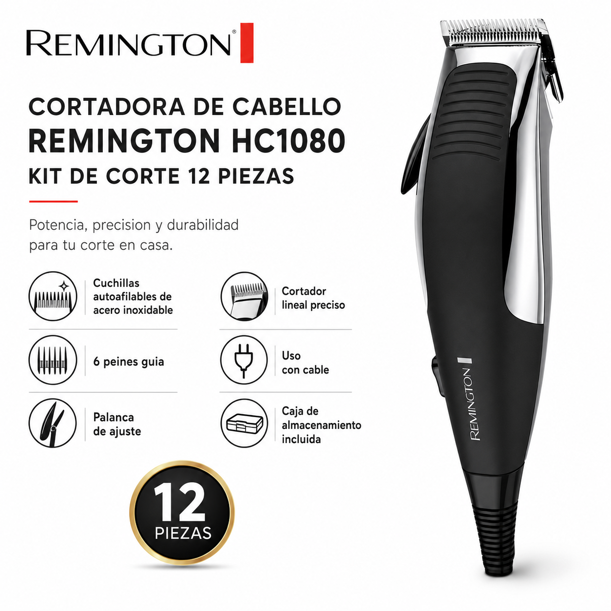 Cortadora De Cabello Remington HC1080 KIT (12 Piezas)