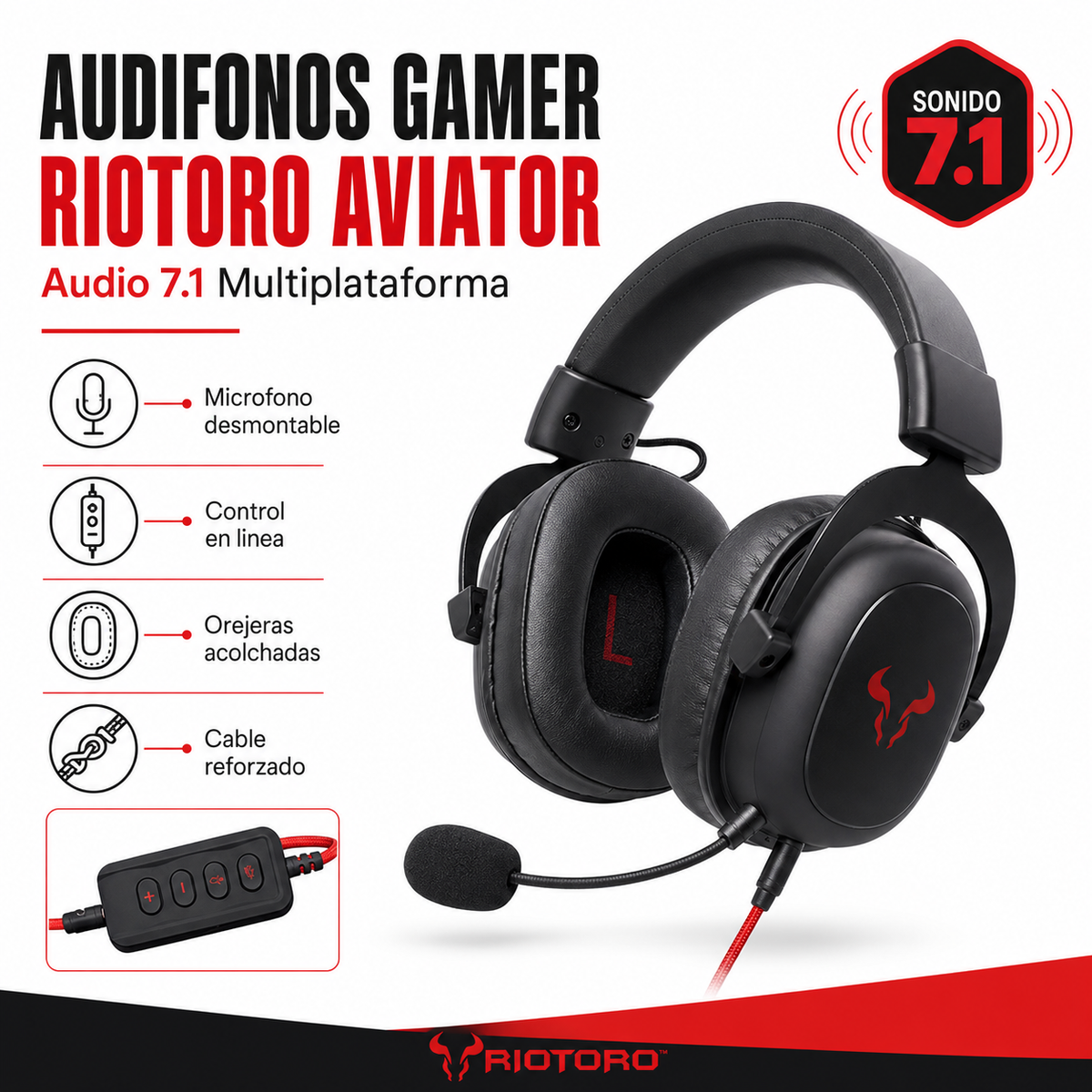 Audifonos Gamer Riotoro Aviator Multiplataforma Audio Pro 7.1