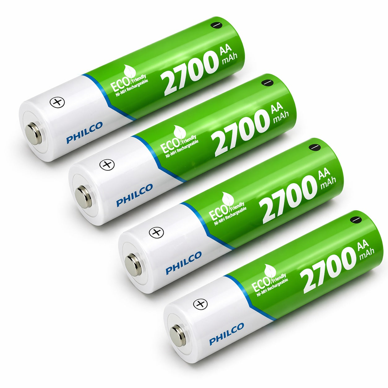 Cargador De Pilas + 4 Pilas AA 2700 mAh Pre Cargadas Philco