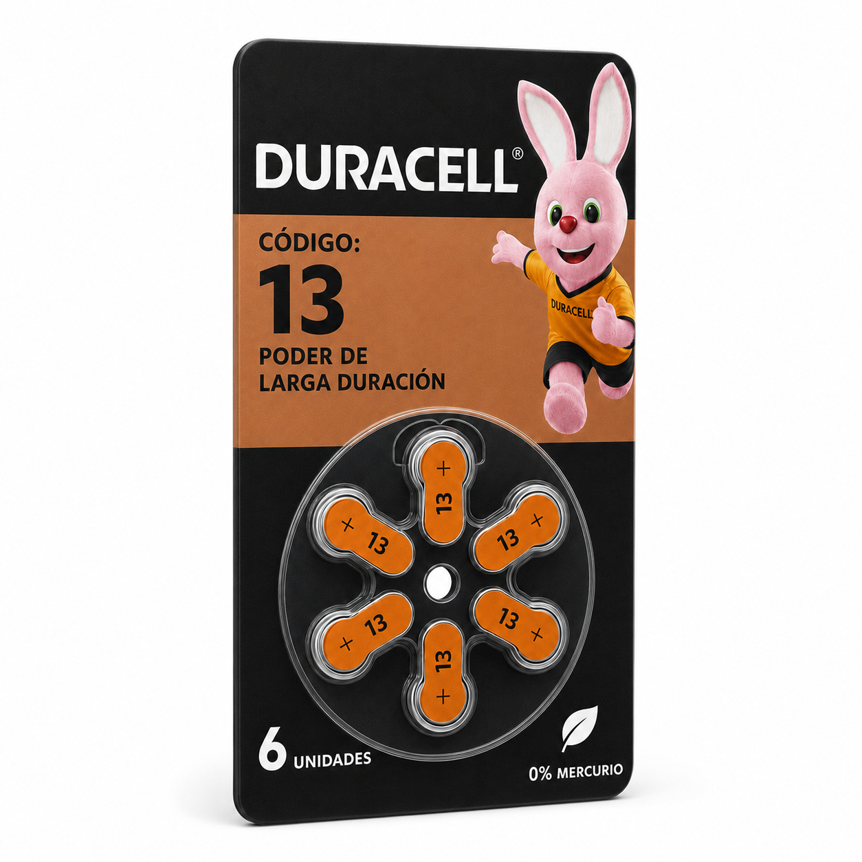 Pila Duracell 13 de Audiología de Larga Duración (Pack de 6)