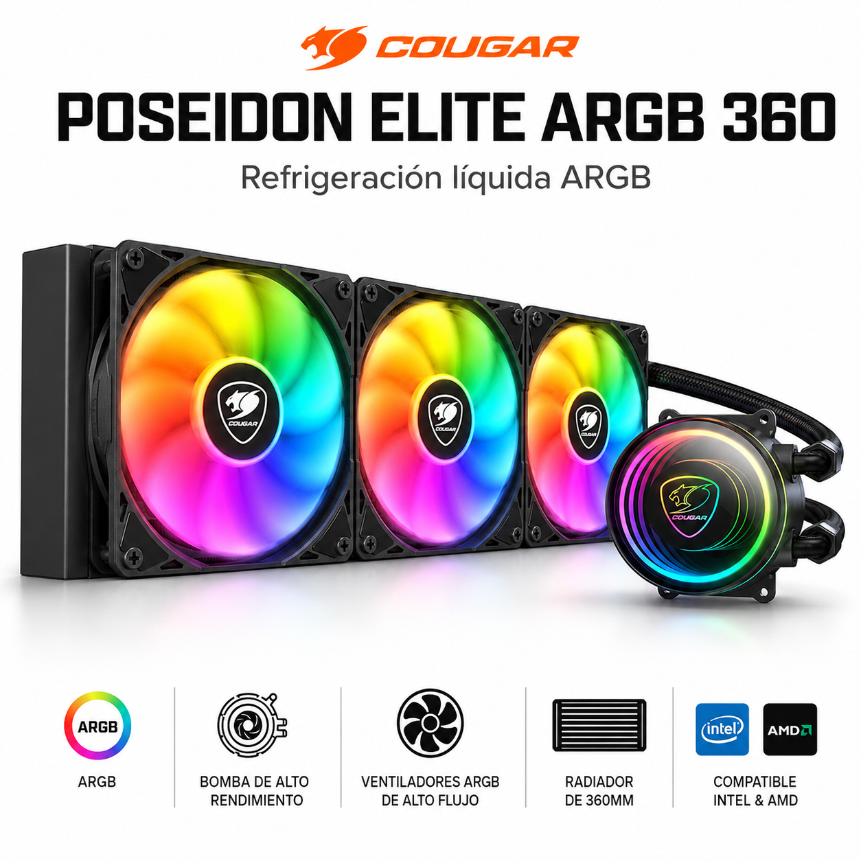 Refrigeración Líquida Cougar 360 Full ARGB Multiplataformas