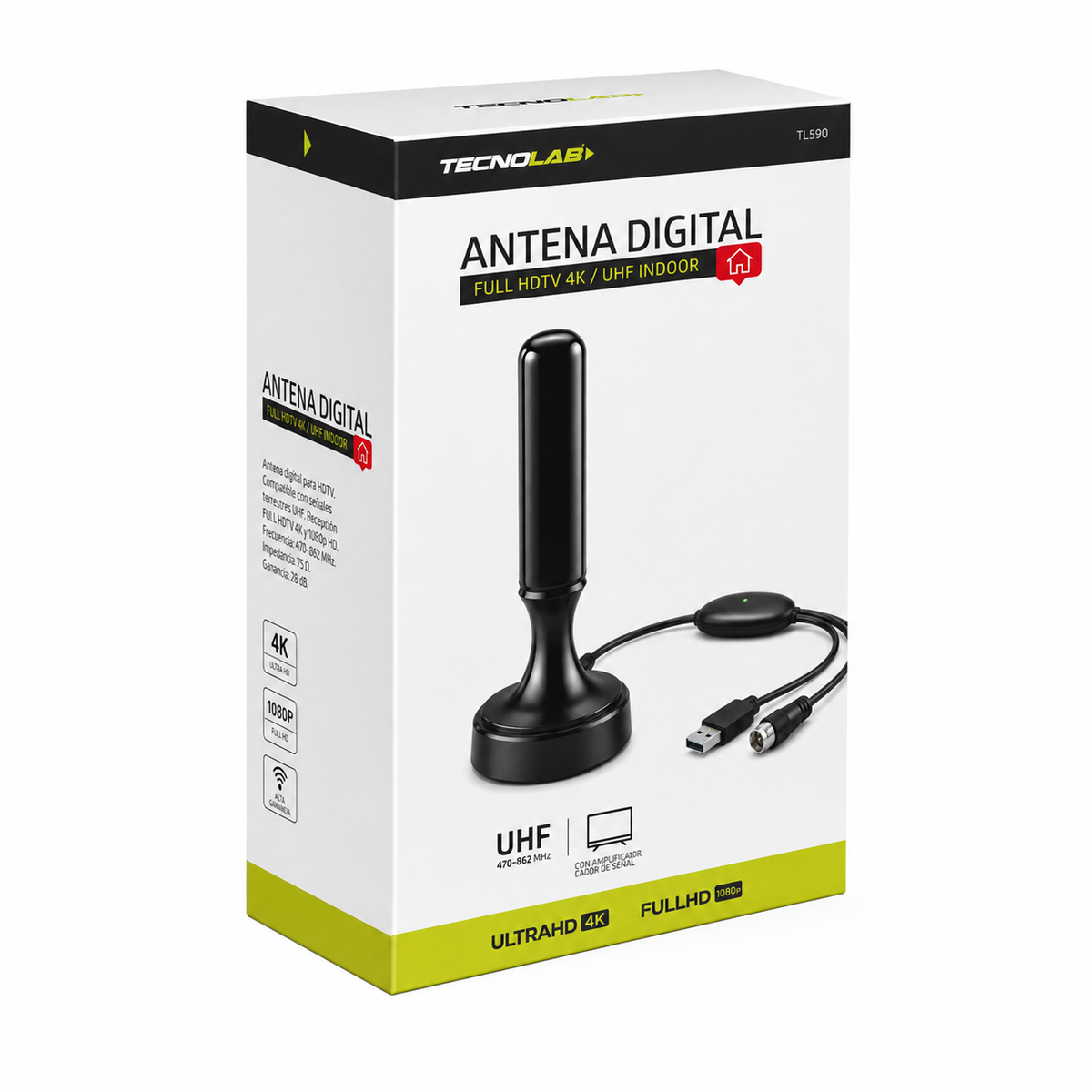 Antena de TV Digital Amplificada 5MT 4K Ultra HD / FHD TL590