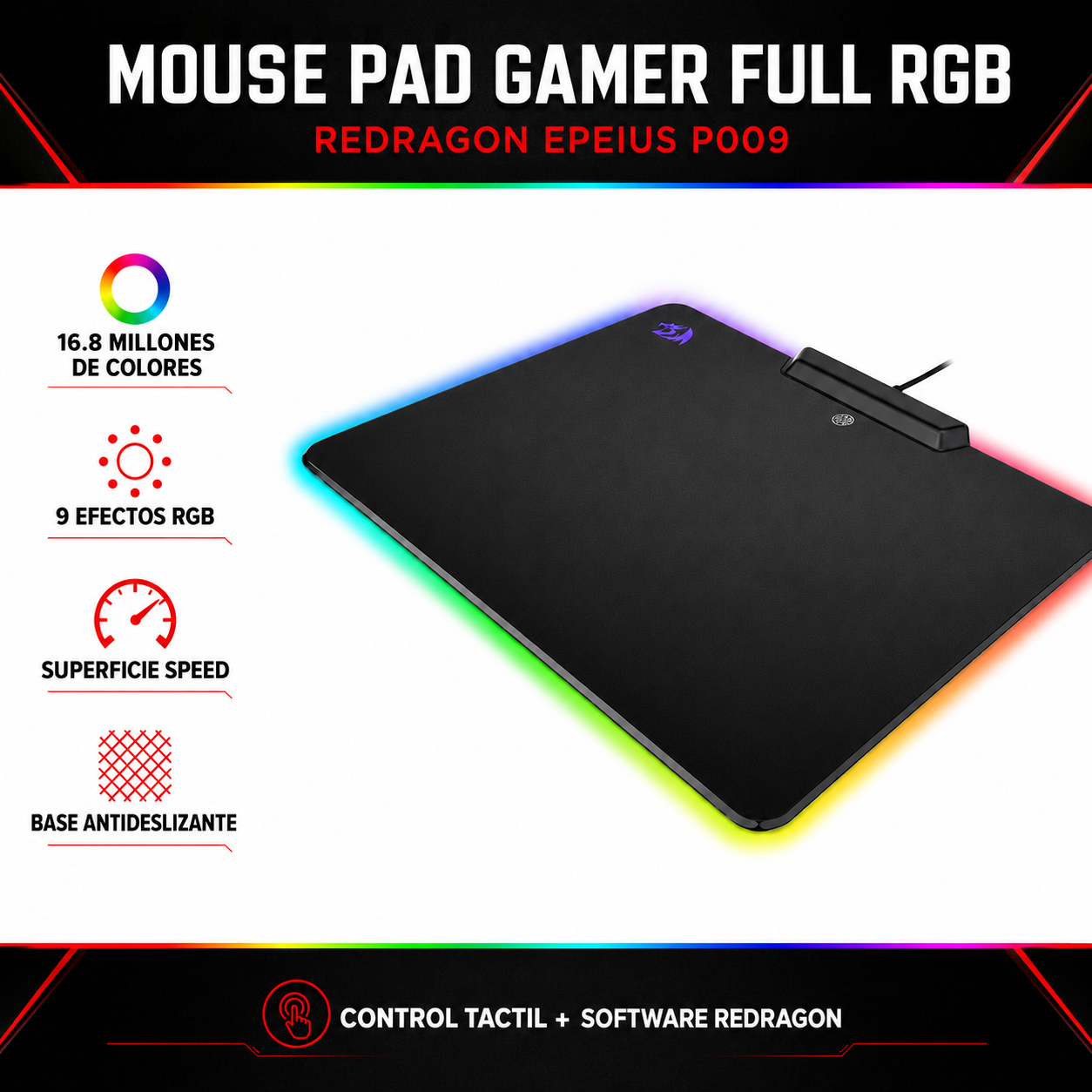 Mouse Pad Redragon FULL RGB de Alto Contraste Epeius P009