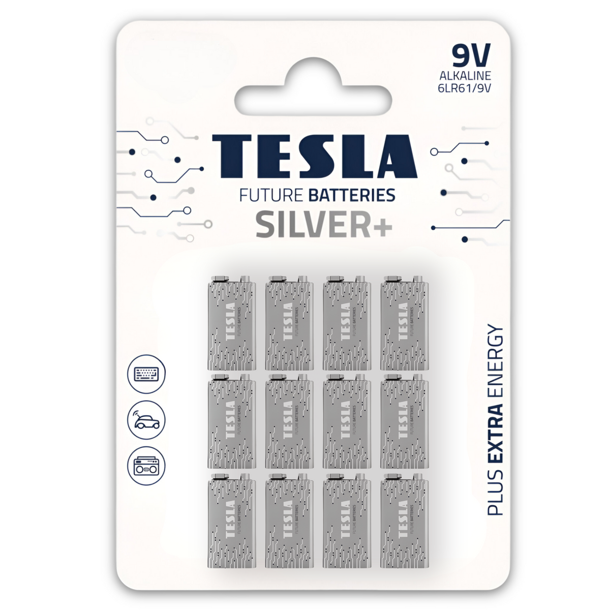 Pack 12 Baterías 9V Tesla Silver+ Alcalina High Power