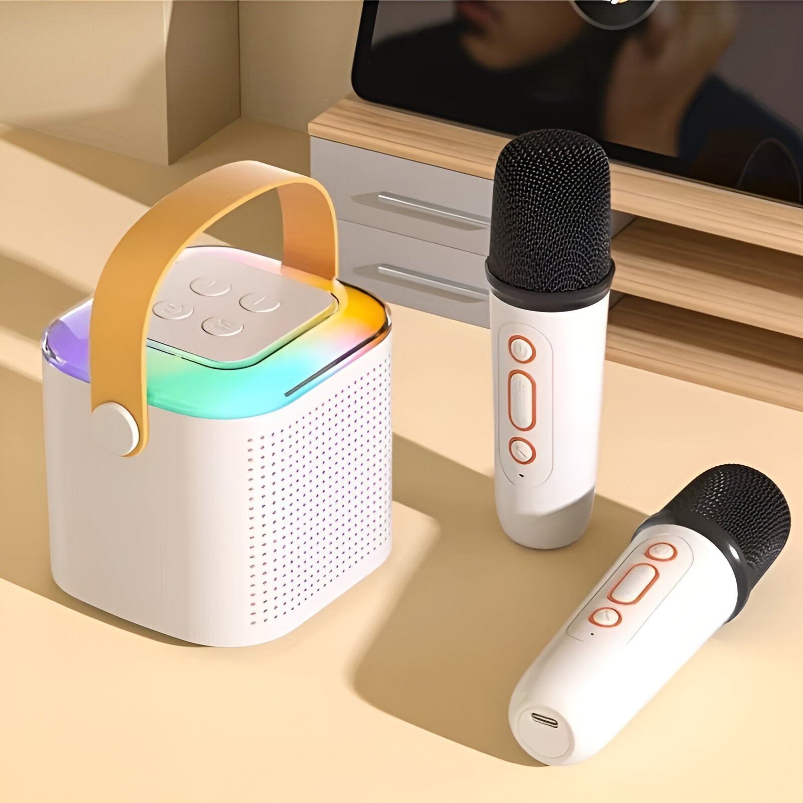 Karaoke RGB para niños con Micrófonos Inalámbricos y Efectos