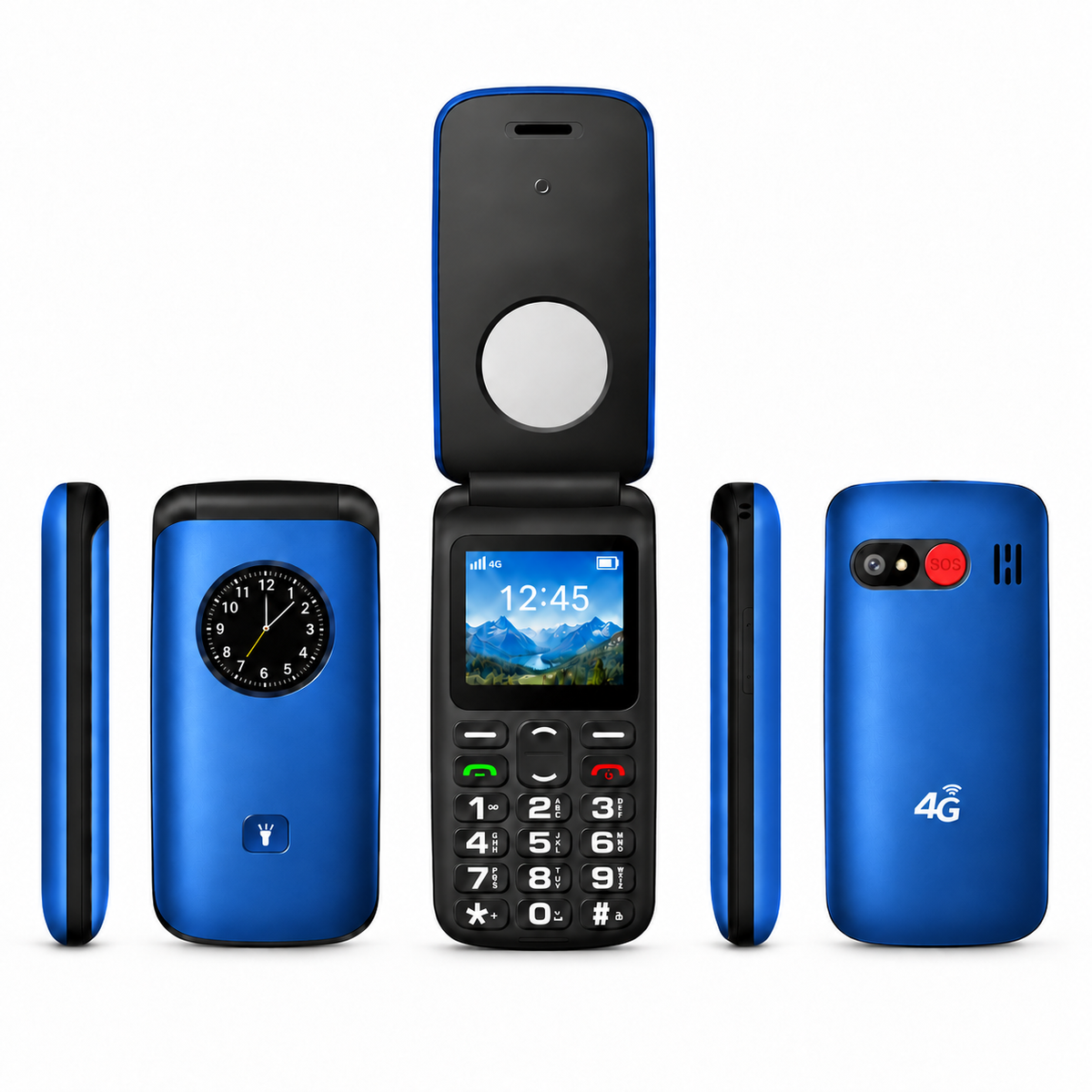 Celular Adulto Mayor 4G Tipo Almeja Liberado Botón SOS Azul