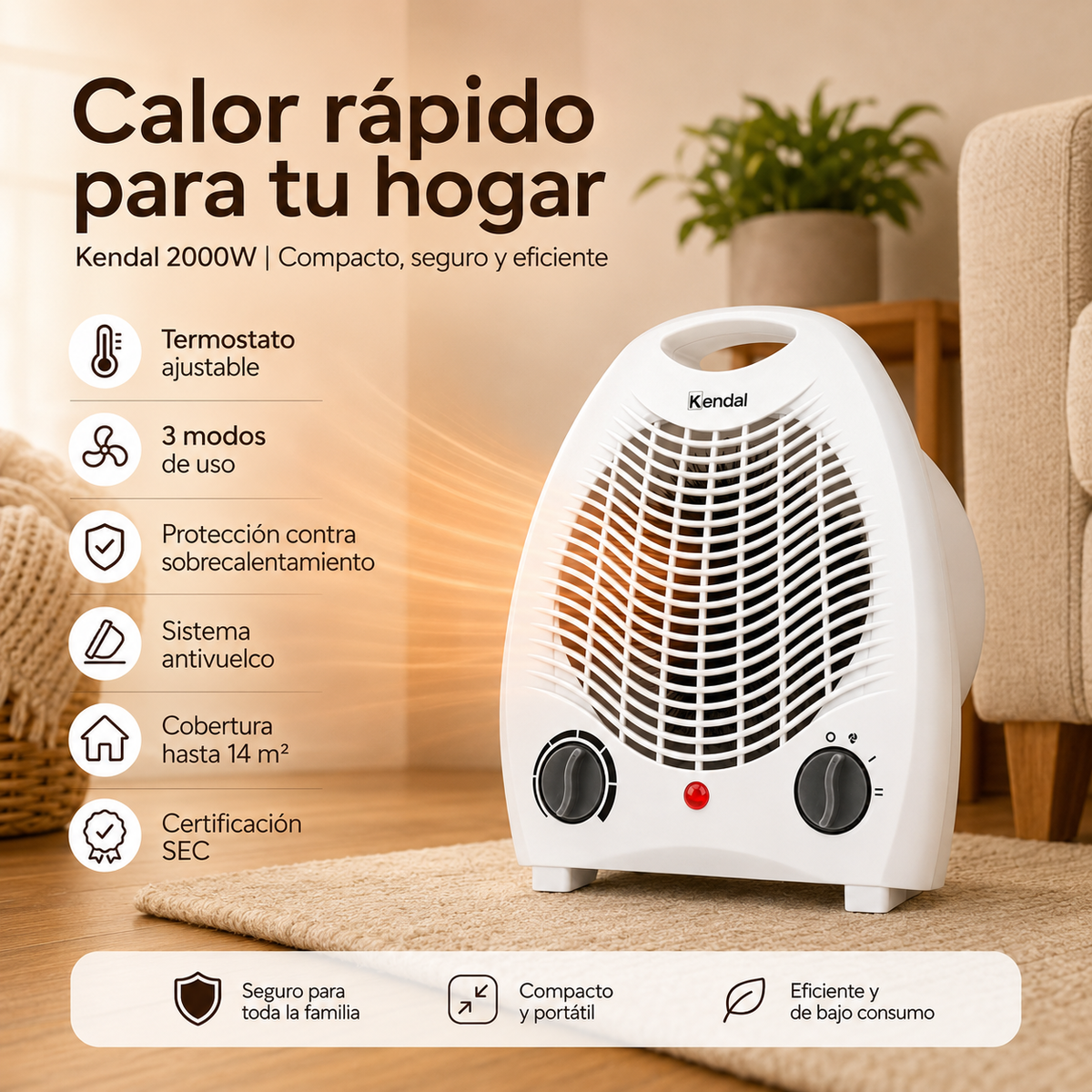 Calefactor Kendal 2000W FH-103T Termoventilador hasta 14m2