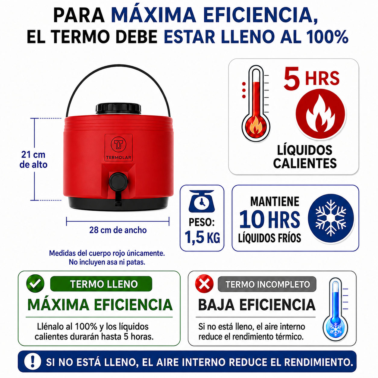 Maxi Termo 6 Litros Termolar Rojo para Agua Caliente y Fria