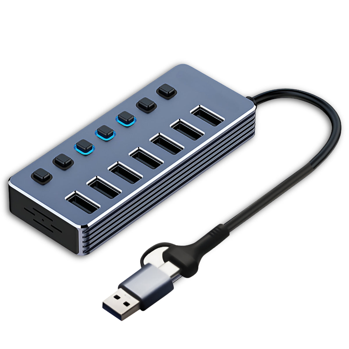 Hub USB de 7 Puertos 3.0 High Speed + Adaptador USB-C 5 Gbps