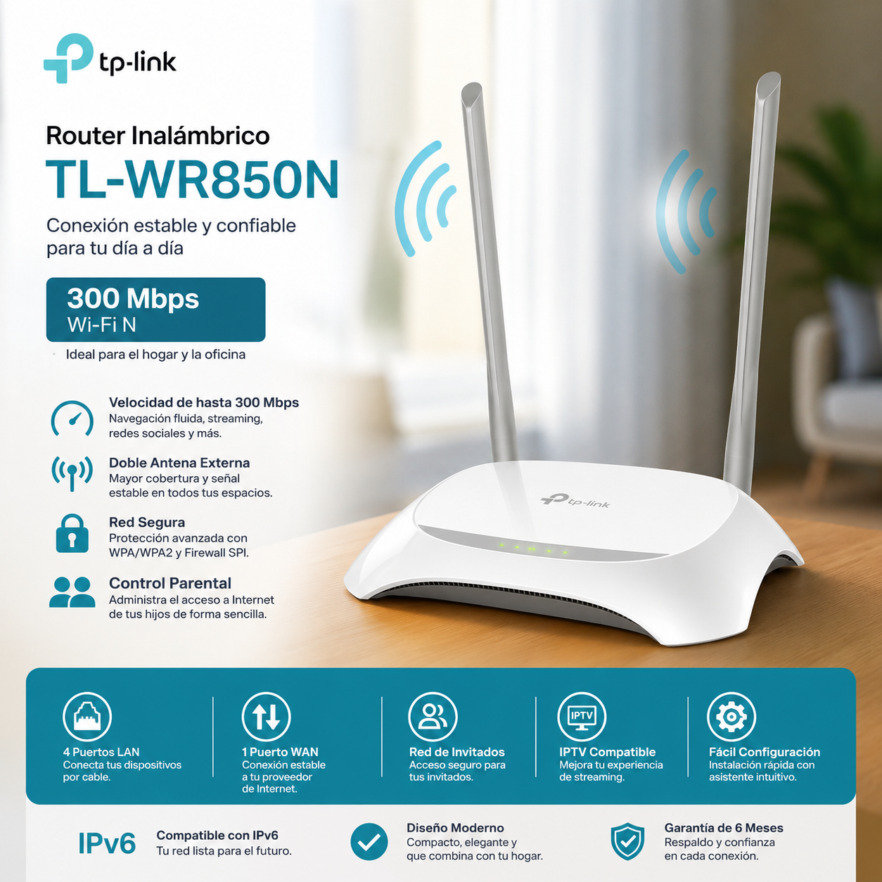 Router Tp-Link 300Mbps Smart Wireless Doble Antena TL-WR850N