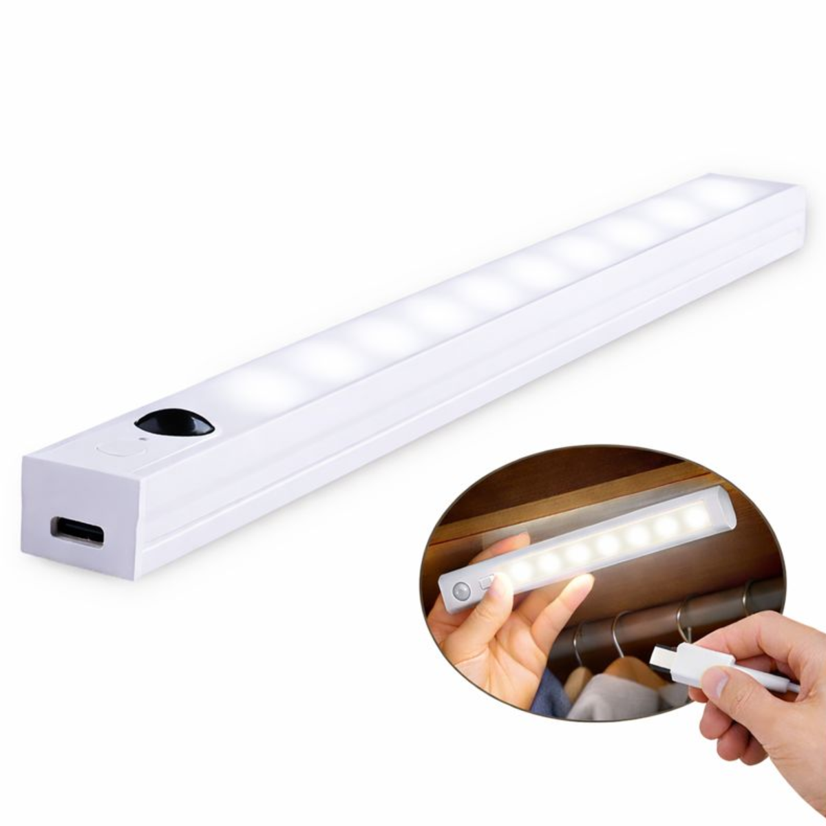 Barra LED Closet y Cocina + Sensor PIR Recargable USB-C D05