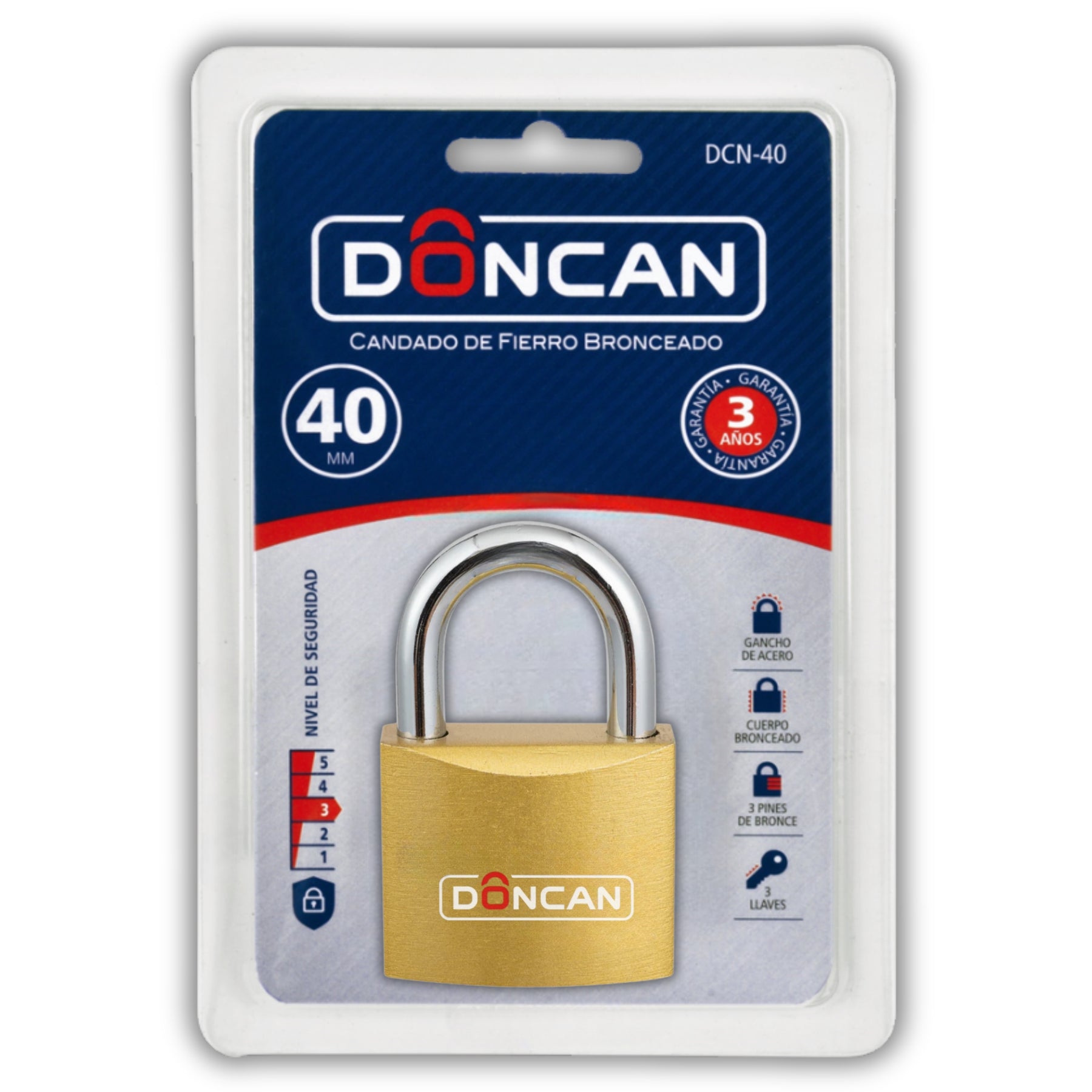 Pack de 3 Candados de 40mm Doncan de Acero Bronceado DCN-40