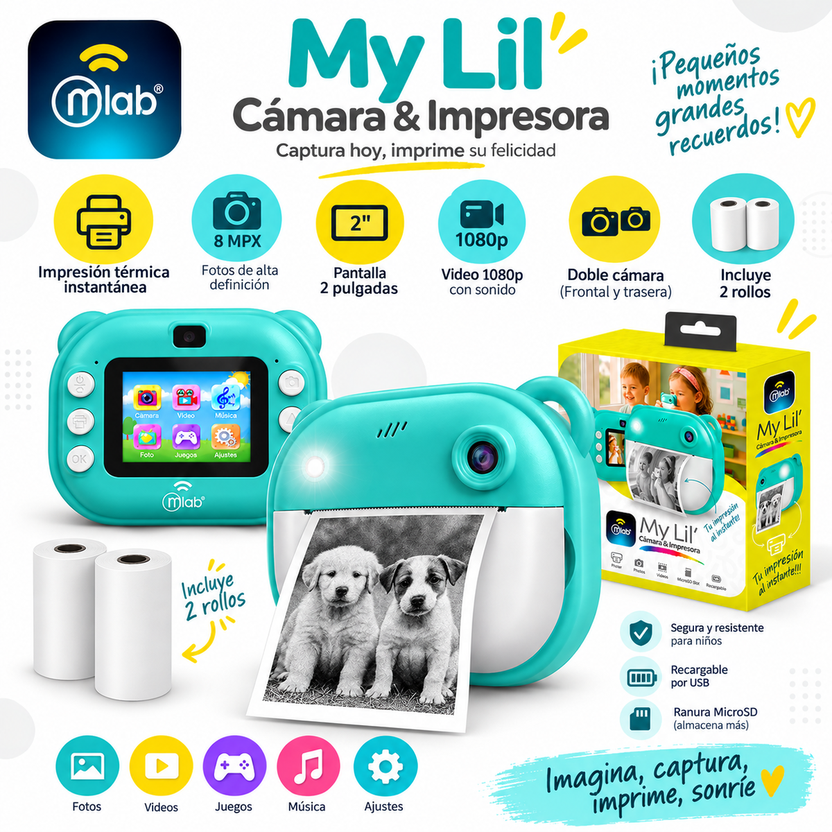 Cámara Instantánea Kinder Kids My LIL MLAB 8 MPX B & N