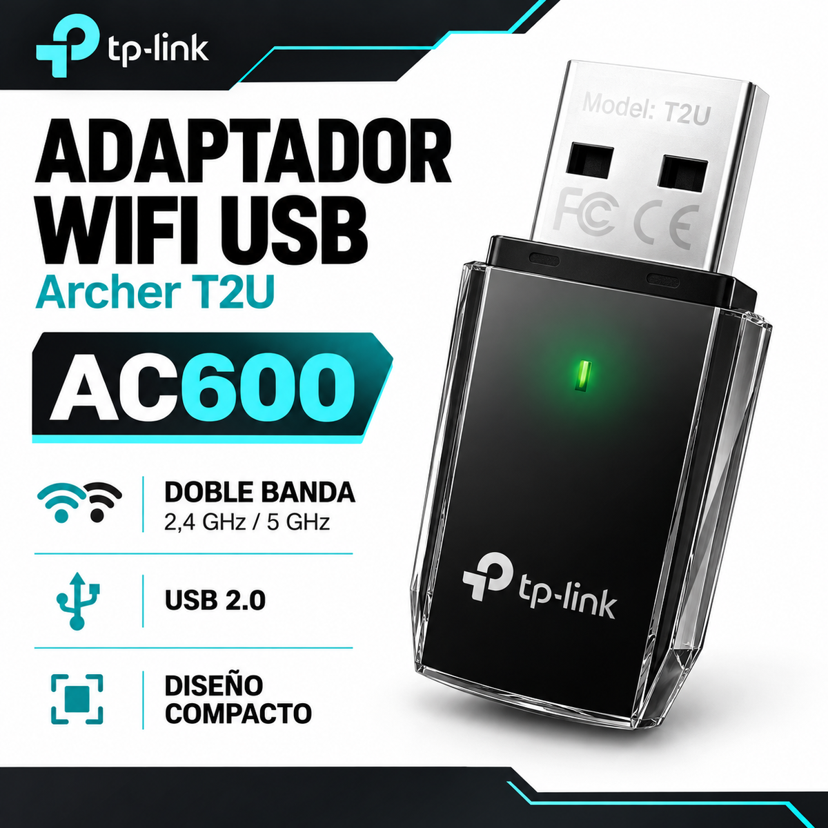 Adaptador Wifi Usb Tp-Link Doble Banda Full Speed 600 Mbps Archer T2U