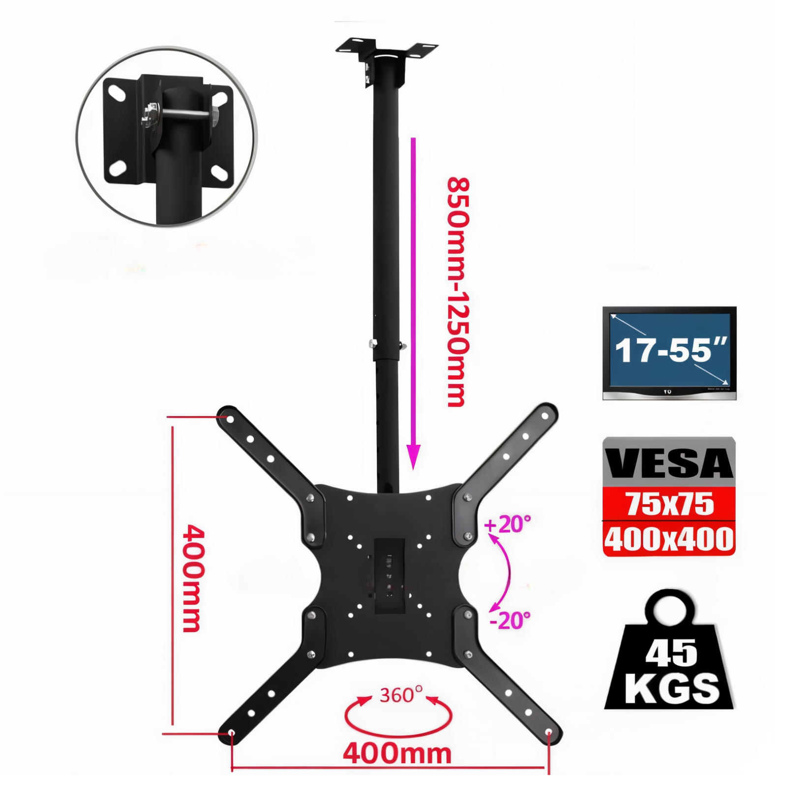 Soporte de TV de 32" a 55" para Techo de Acero Reforzado K89