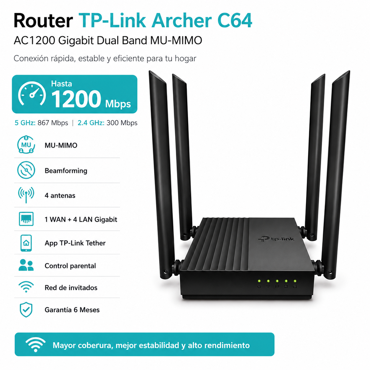 Router TP-Link Archer C64 AC1200 Gigabit Dual Band MU-Mimo