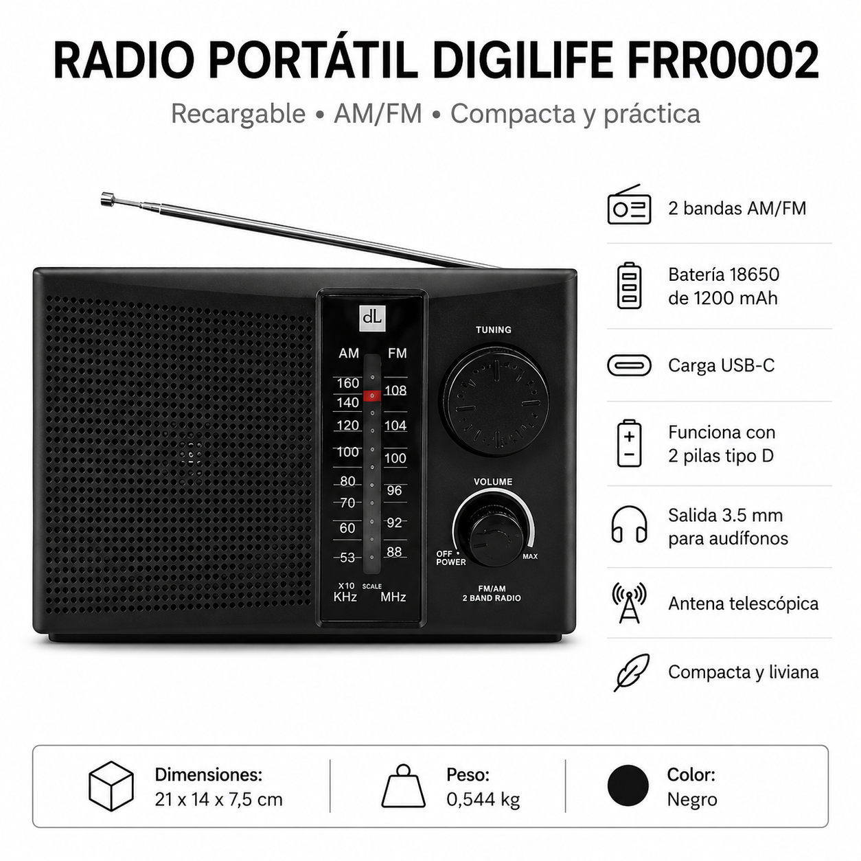 Radio Portatíl Recargable y a Pilas Multibandas AM/FM / SW