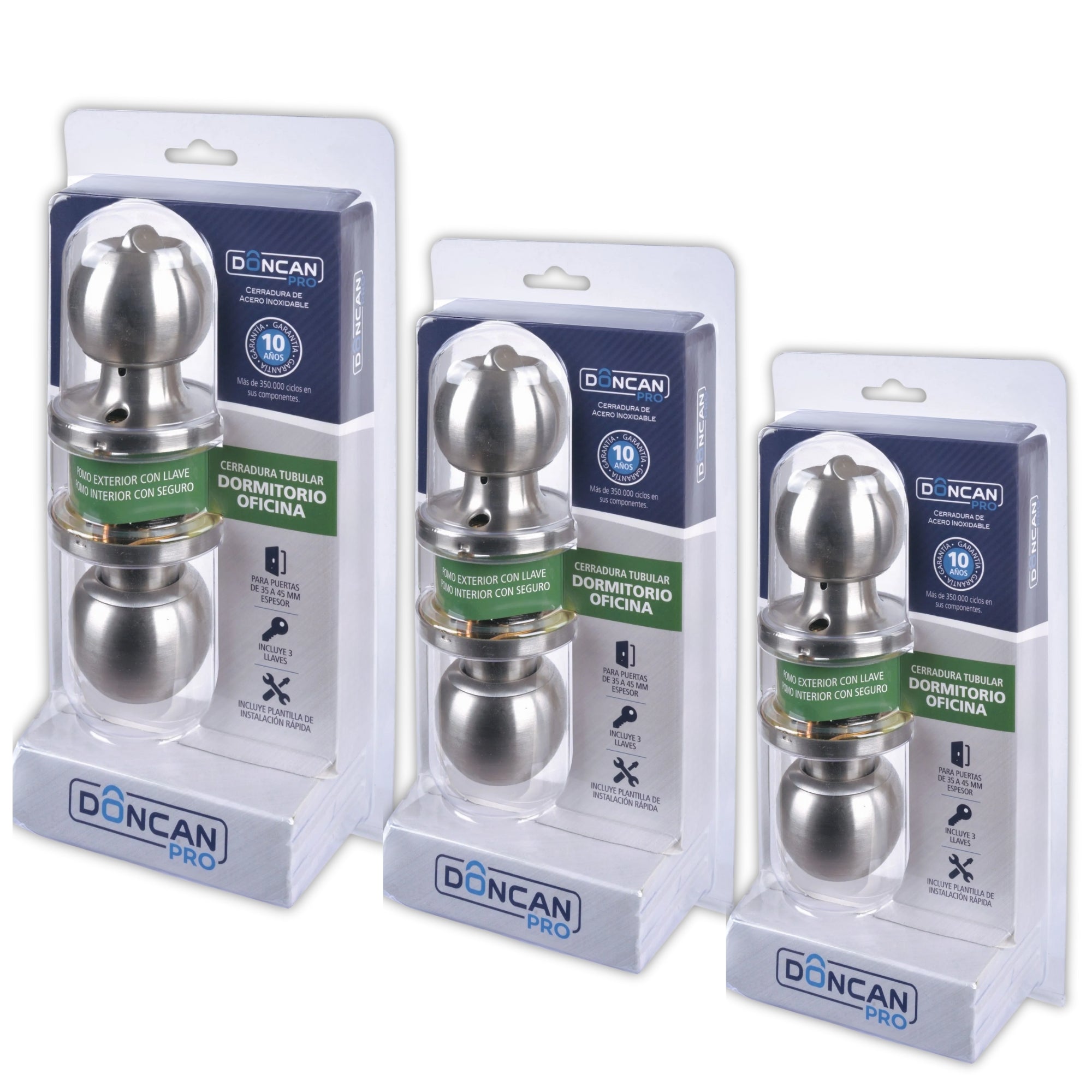 Pack de 3 Cerraduras Dormitorio & Oficina Ac Inox Doncan Pro