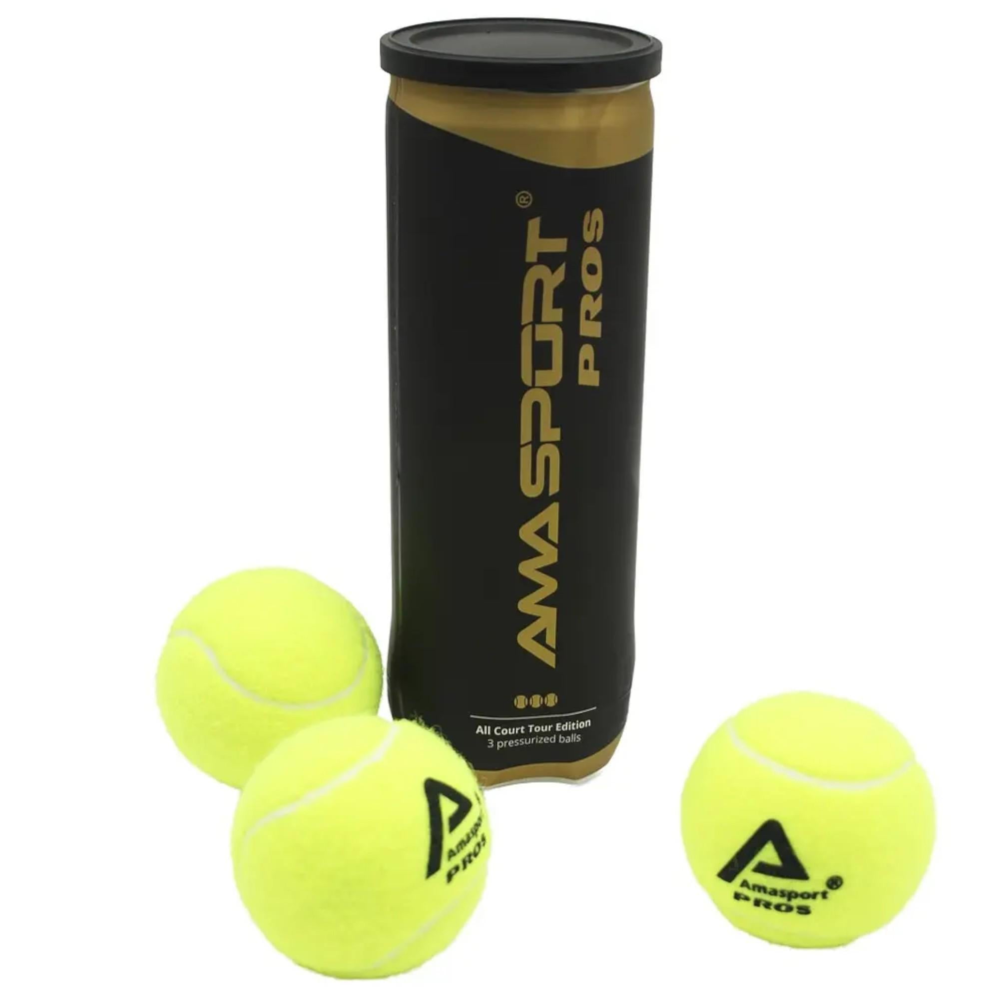Pack de 3 Pelotas de Padel AmaSport PROS All Court Tour Edition Pressurized