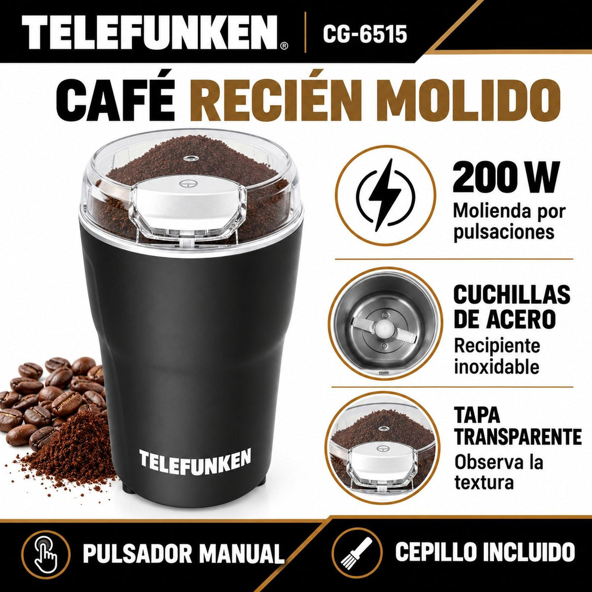 Molinillo de Café 200W con Cuchillas de Acero Inoxidable