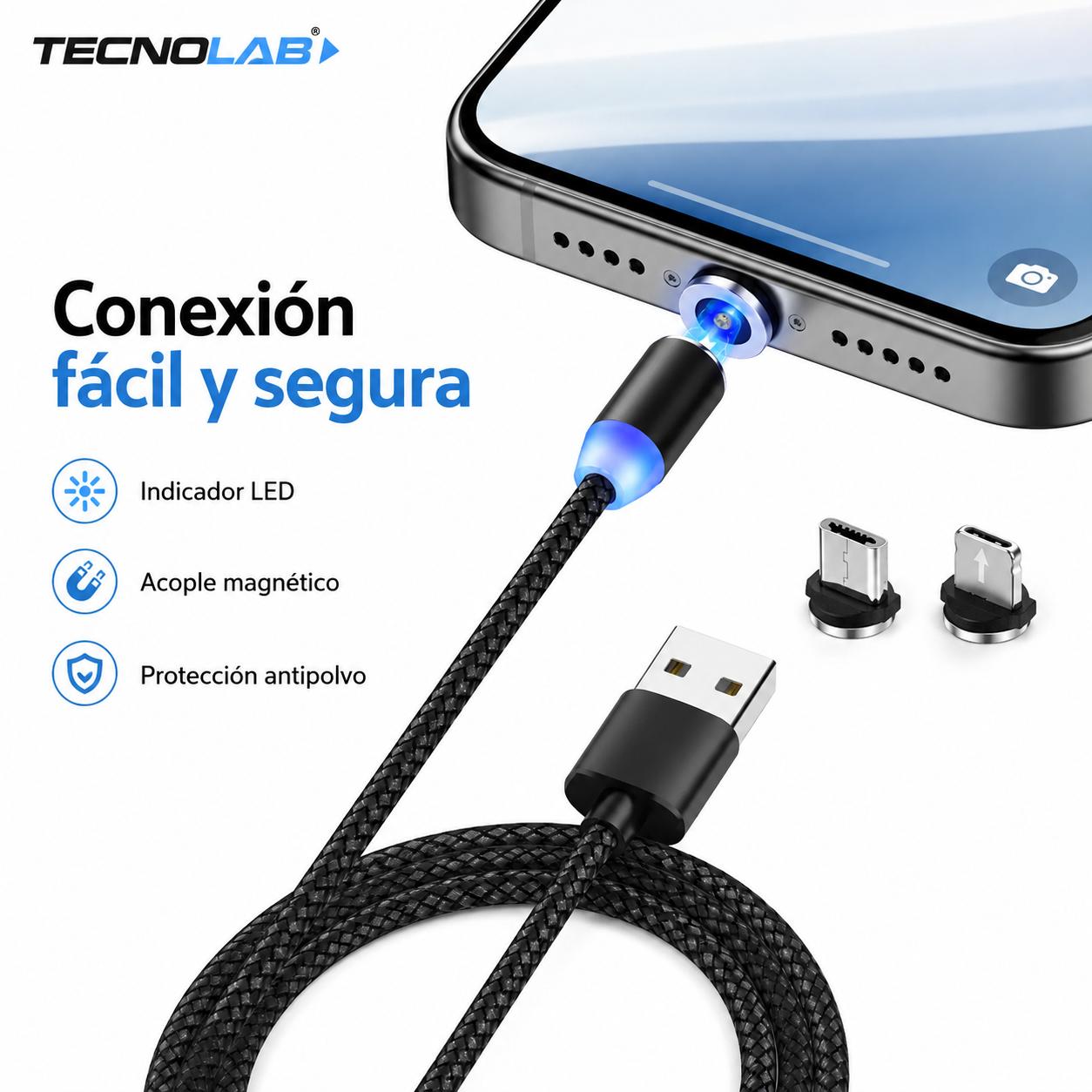 Cable de Carga Magnetico (3 EN 1) USB-C / Micro / Lightning