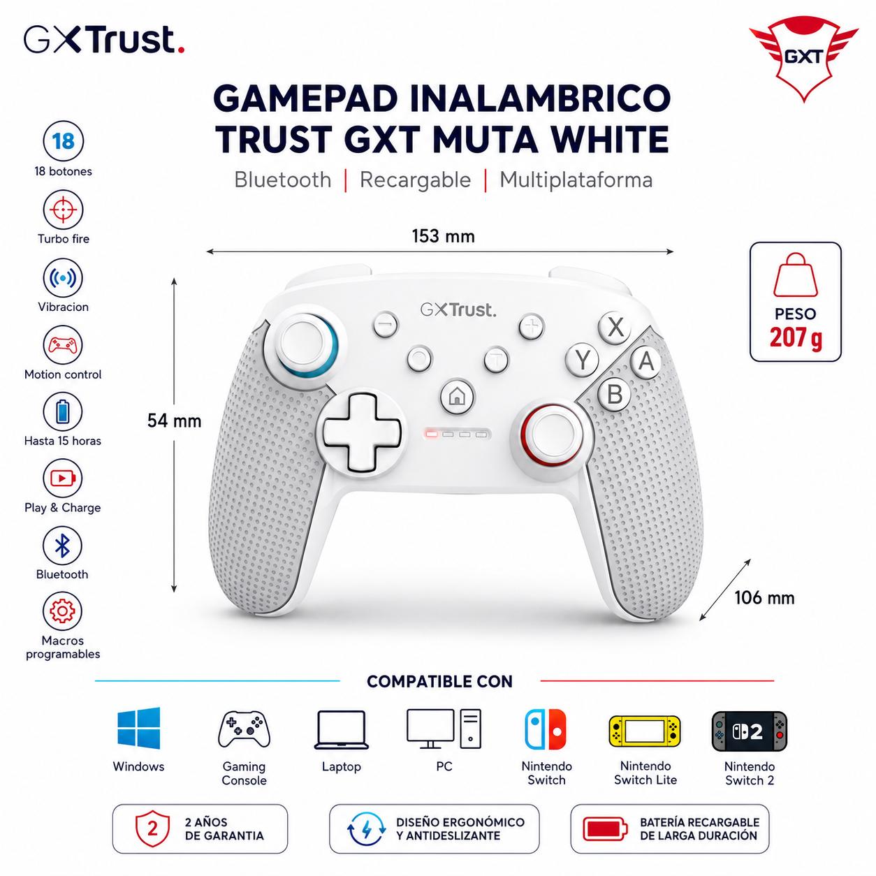 Gemepad Inalámbrico Trust Muta GXT 1246 White Multiplataformas