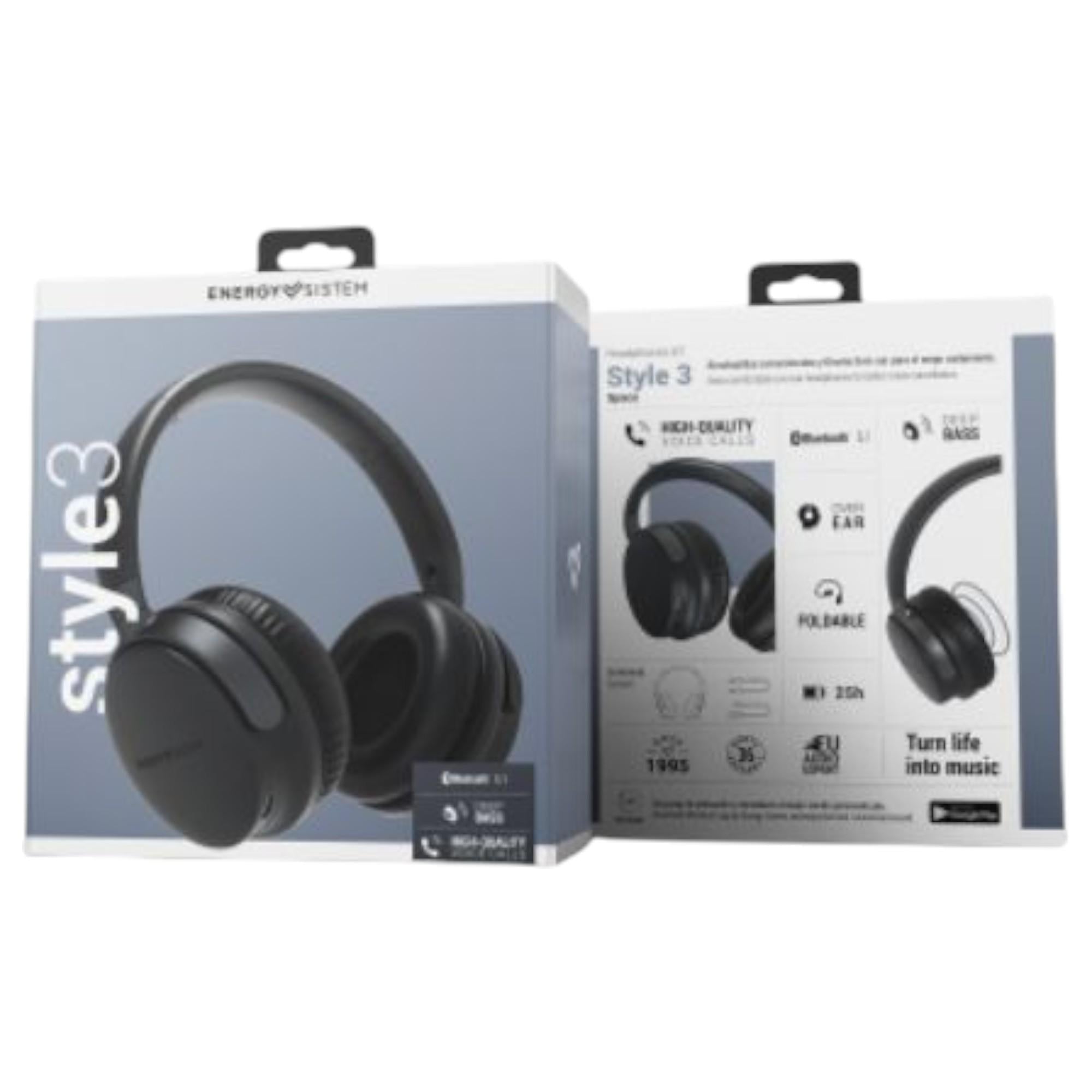 Audifonos Bluetooth Energy Sistem Style 3 Black Deep Bass 25Hrs