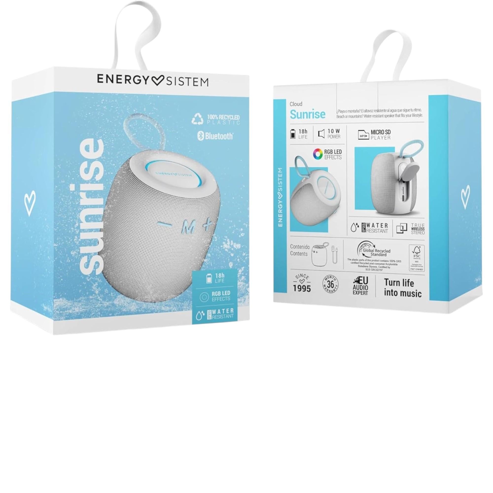 Parlante Bluetooth Energy Sistem Sunrise Gray IPX6/10W/ 18Hr