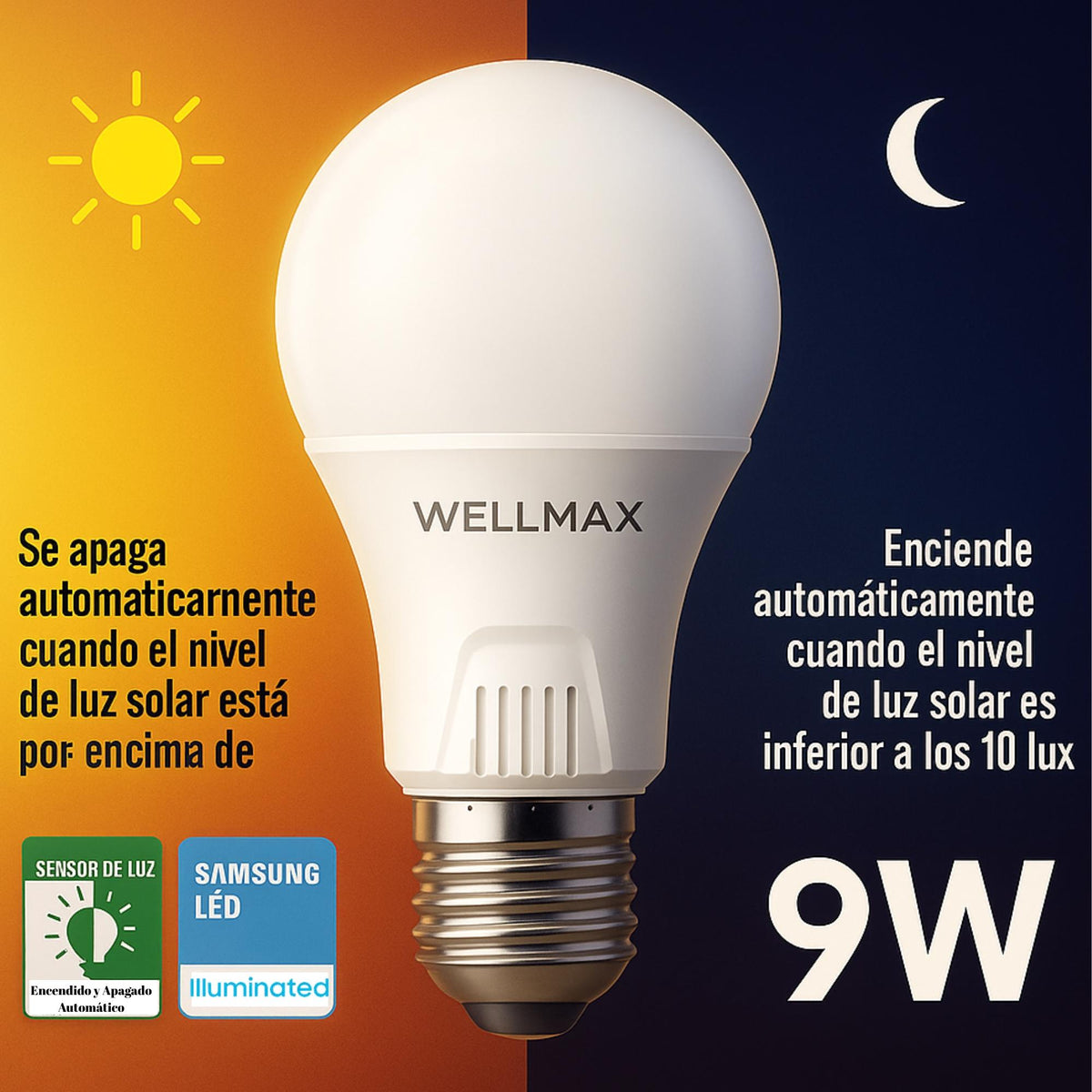 Ampolleta LED Samsung 9W con Sensor de Luz & Encendido Automático