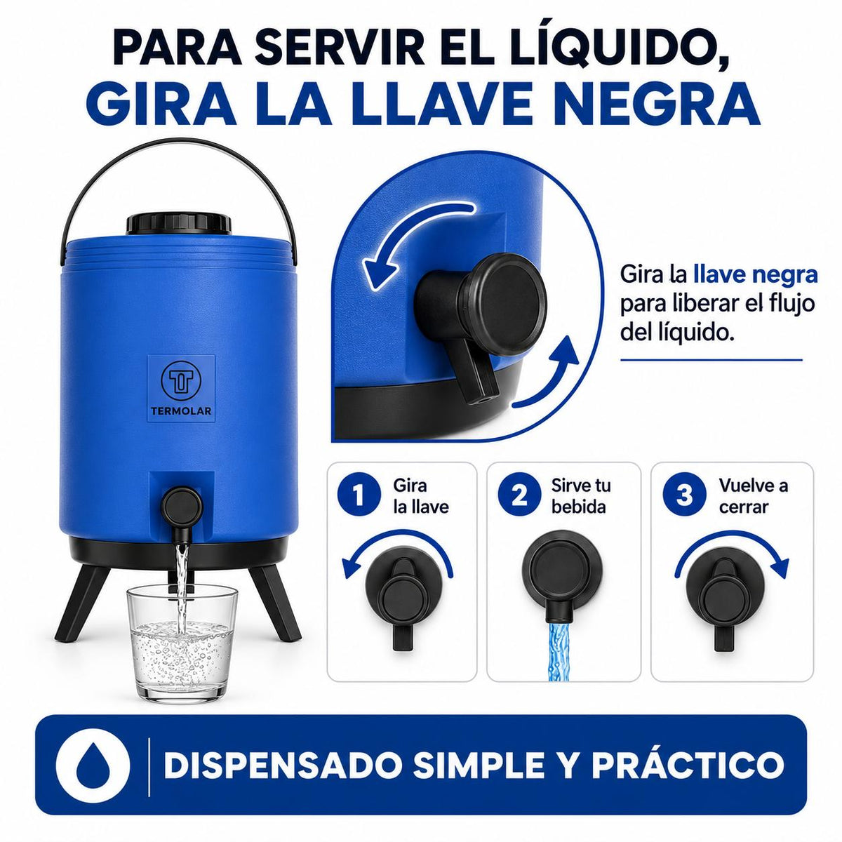 Maxi Termo Termolar 12 Litros Azul con Llave y Asa