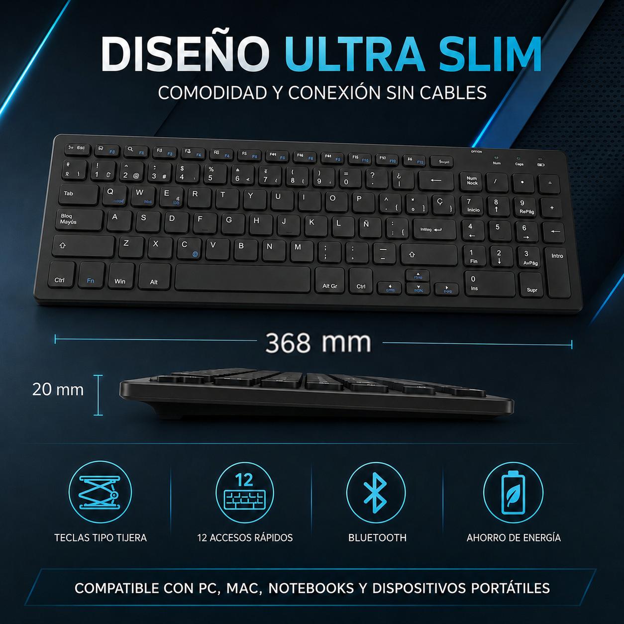 Teclado Inalámbrico Bluetooth Ultra Slim Multiplataformas