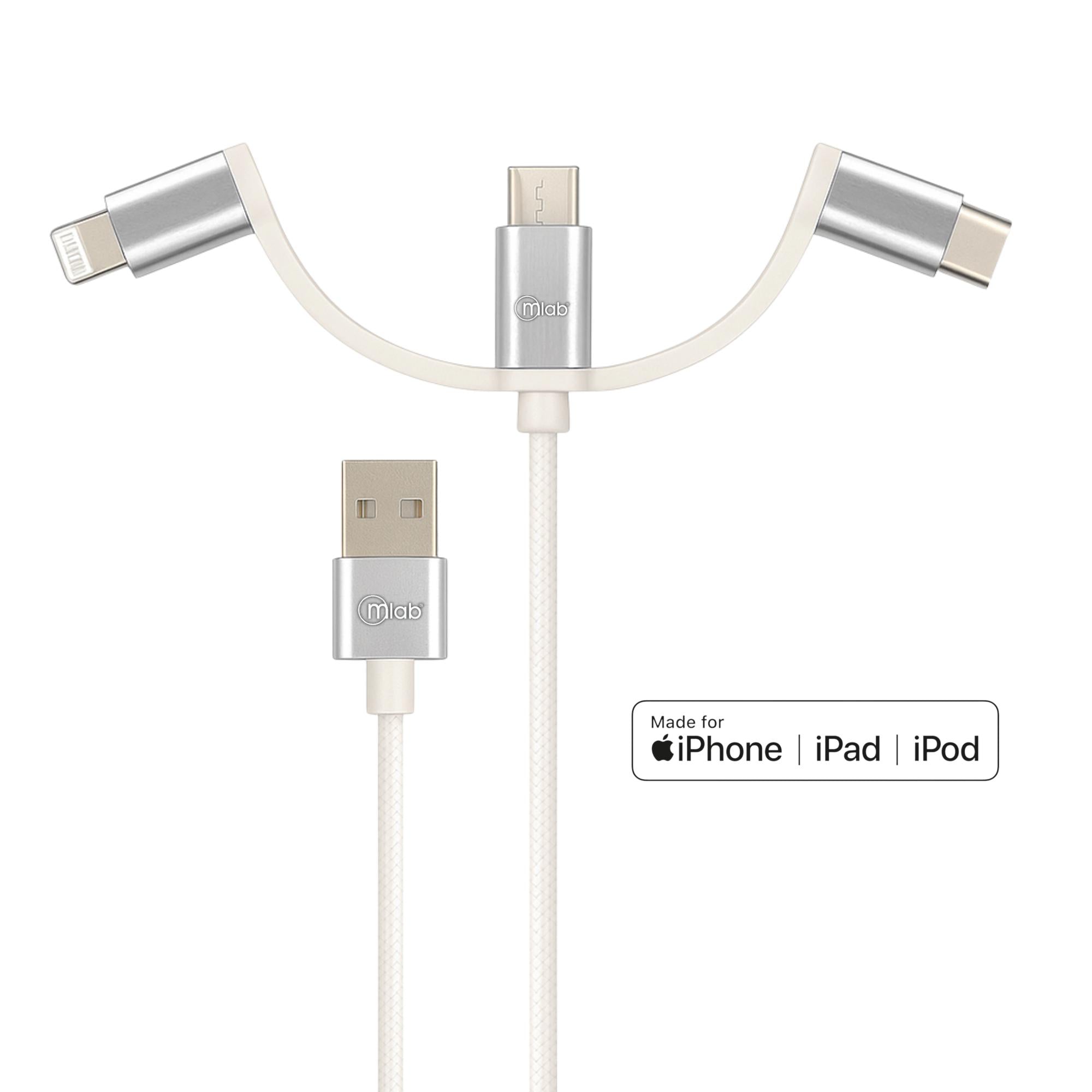 Cable 3en1 MFI Certificado para Iphone & Android Multipuerto