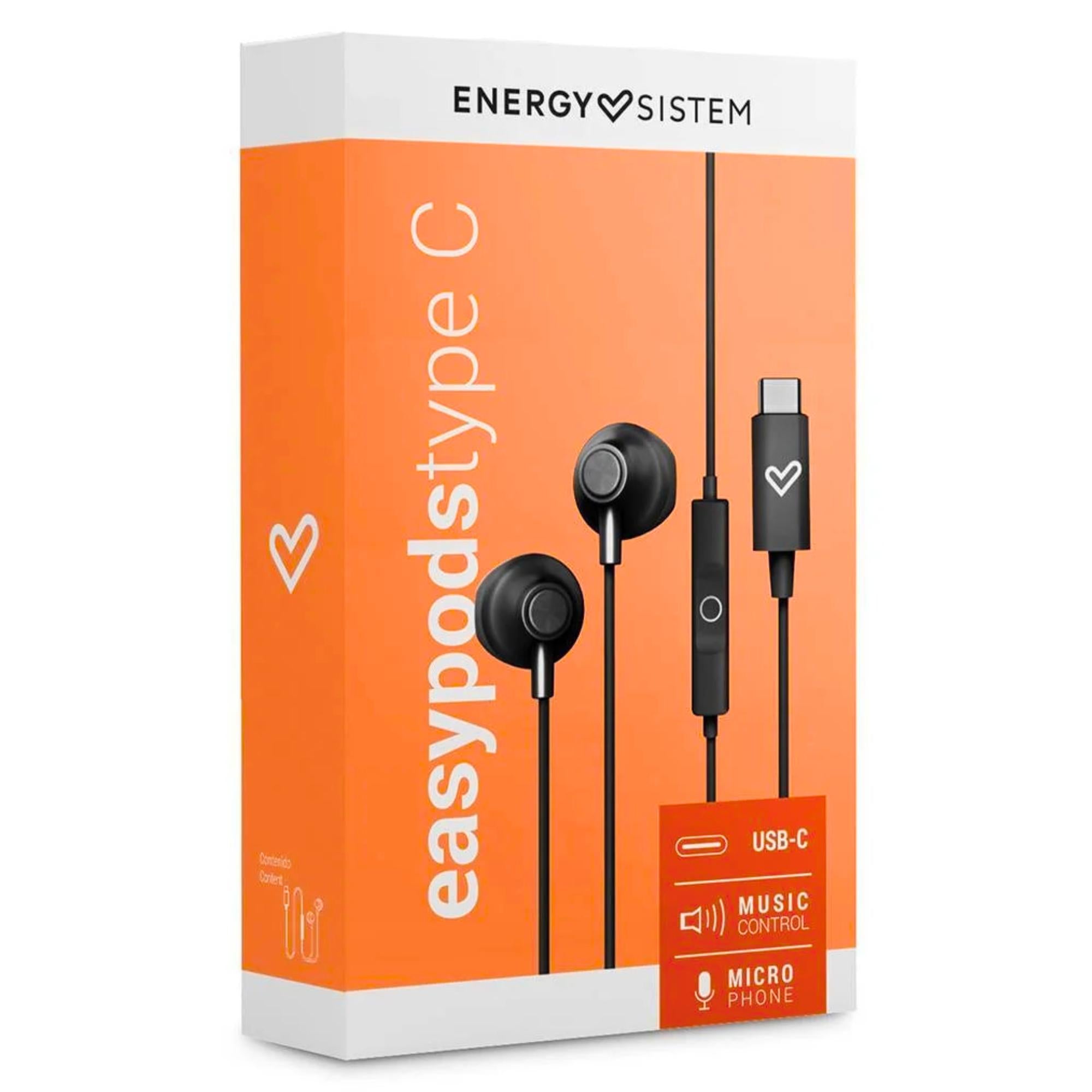 Audífonos Energy Sistem USB-C EasyPods Black HD Edition