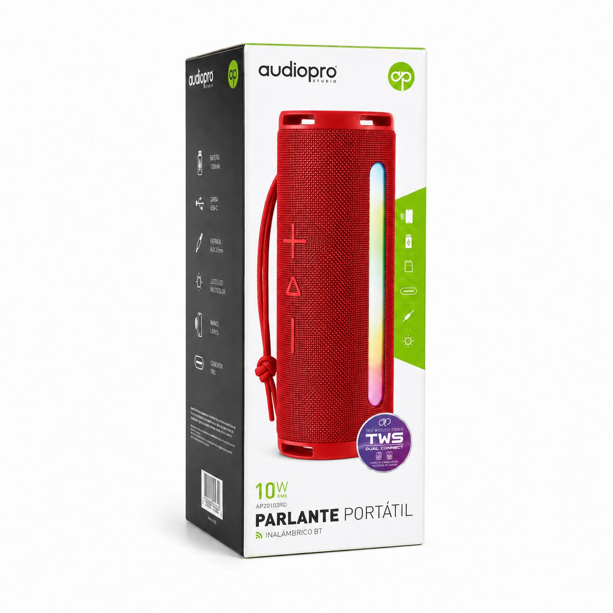Parlante Portátil Bluetooth TWS Iluminación RGB 10W Rojo 12Hrs