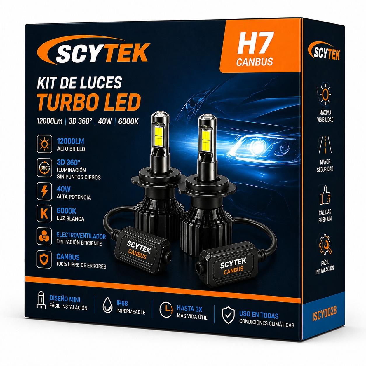 Kit de Luces Turbo LED H7 Canbus 12000Lm 3D 360° 40W 6000K