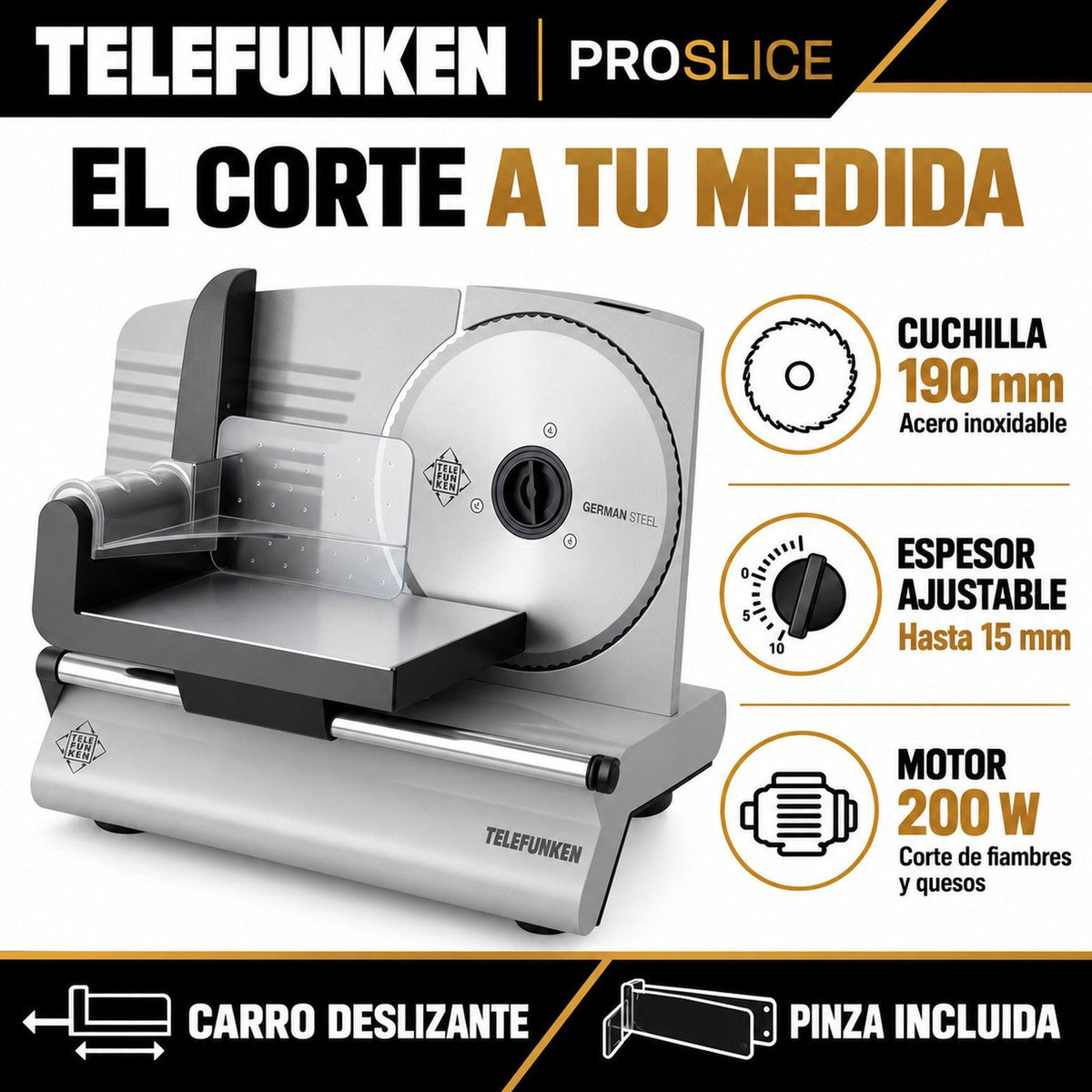 Cortadora de Fiambres 200W con Corte Ajustable ProSlice