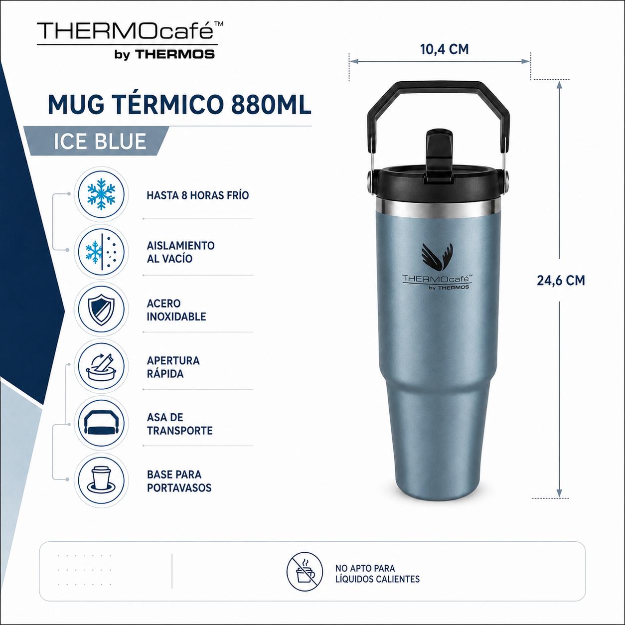 Vaso Térmico MUG Inox para Liquidos Frios 880ML Ice Blue