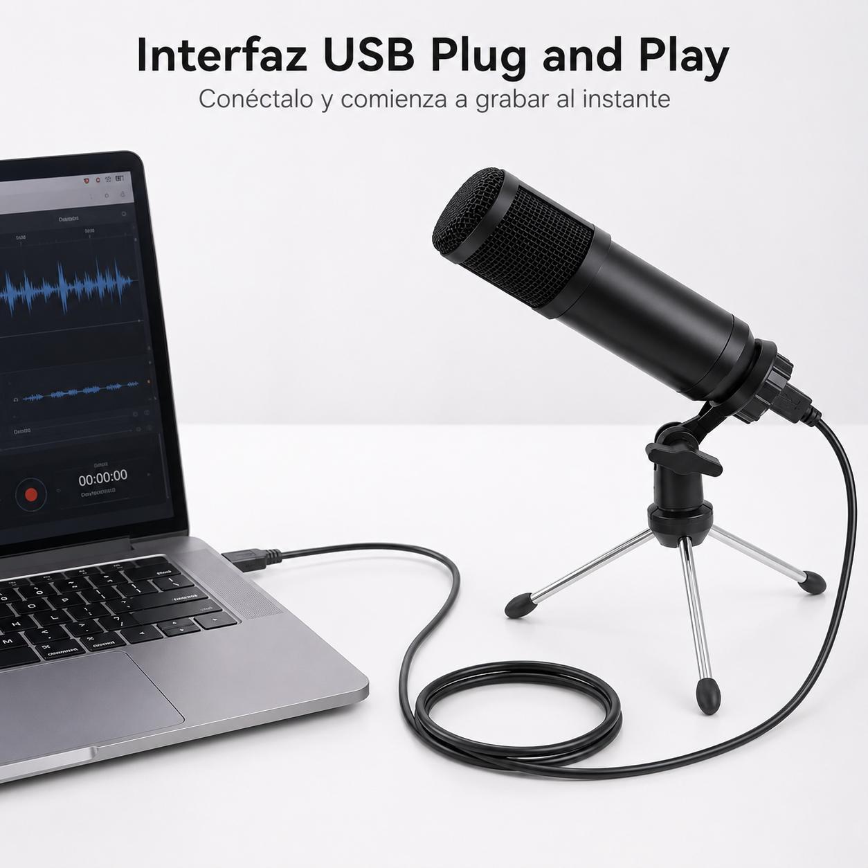 Micrófono Streaming USB Condensador de Estudio C/ Trípode