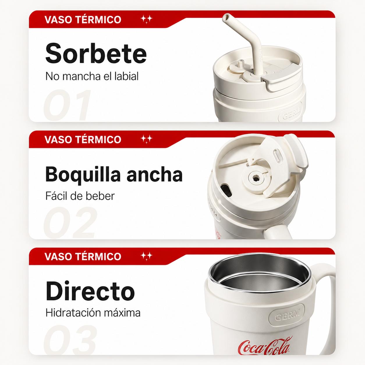 Vaso Térmico GERM Coca-Cola 1100ML White Acero Inoxidable