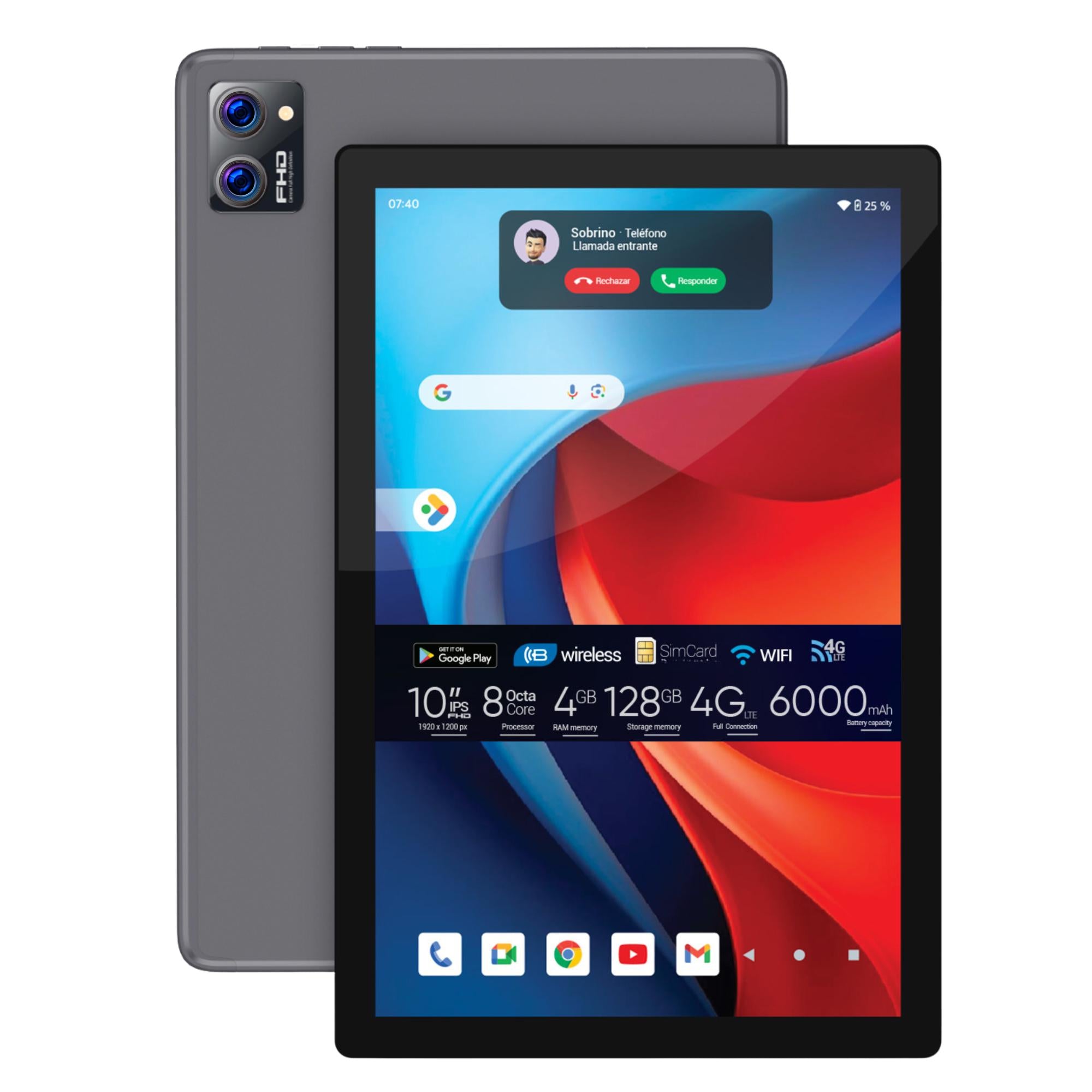 Tablet Phone 4G LTE 10" FHD Android/ Octa-Core/128GB+4GB RAM