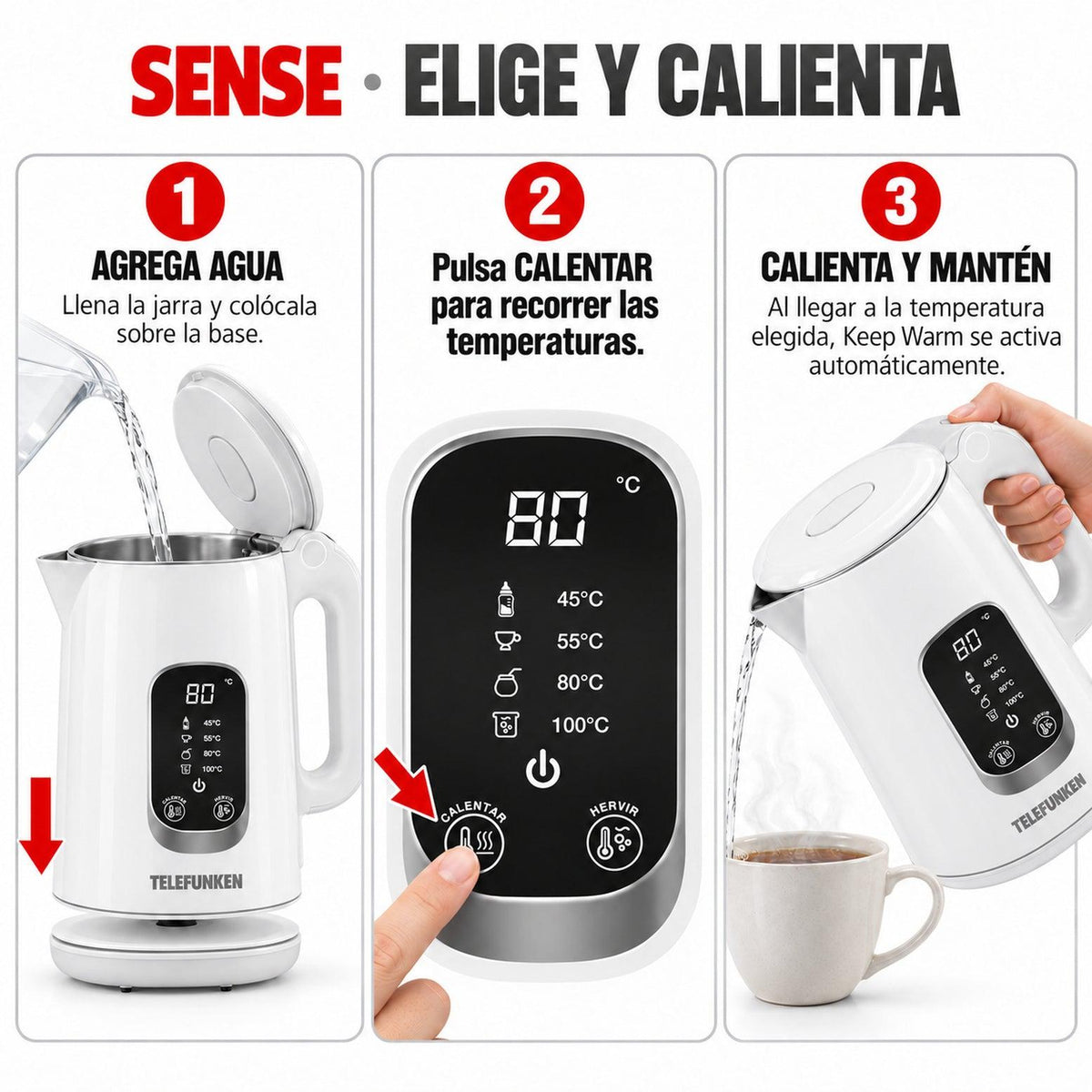 Hervidor Digital 1.8L 1500W con Control de Temperatura
